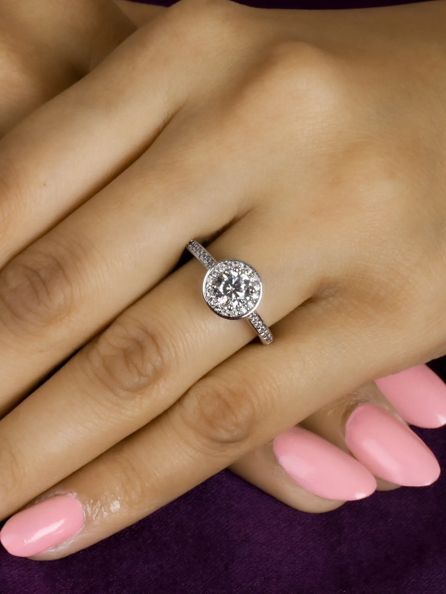0.75 Carat American Diamond 925 Silver Halo Ring
