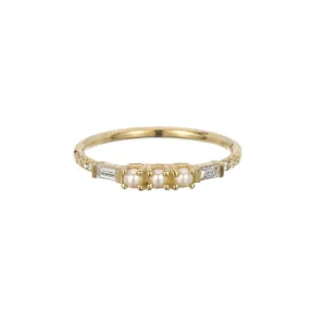 3 Pearl Baguette Equilibrium Ring