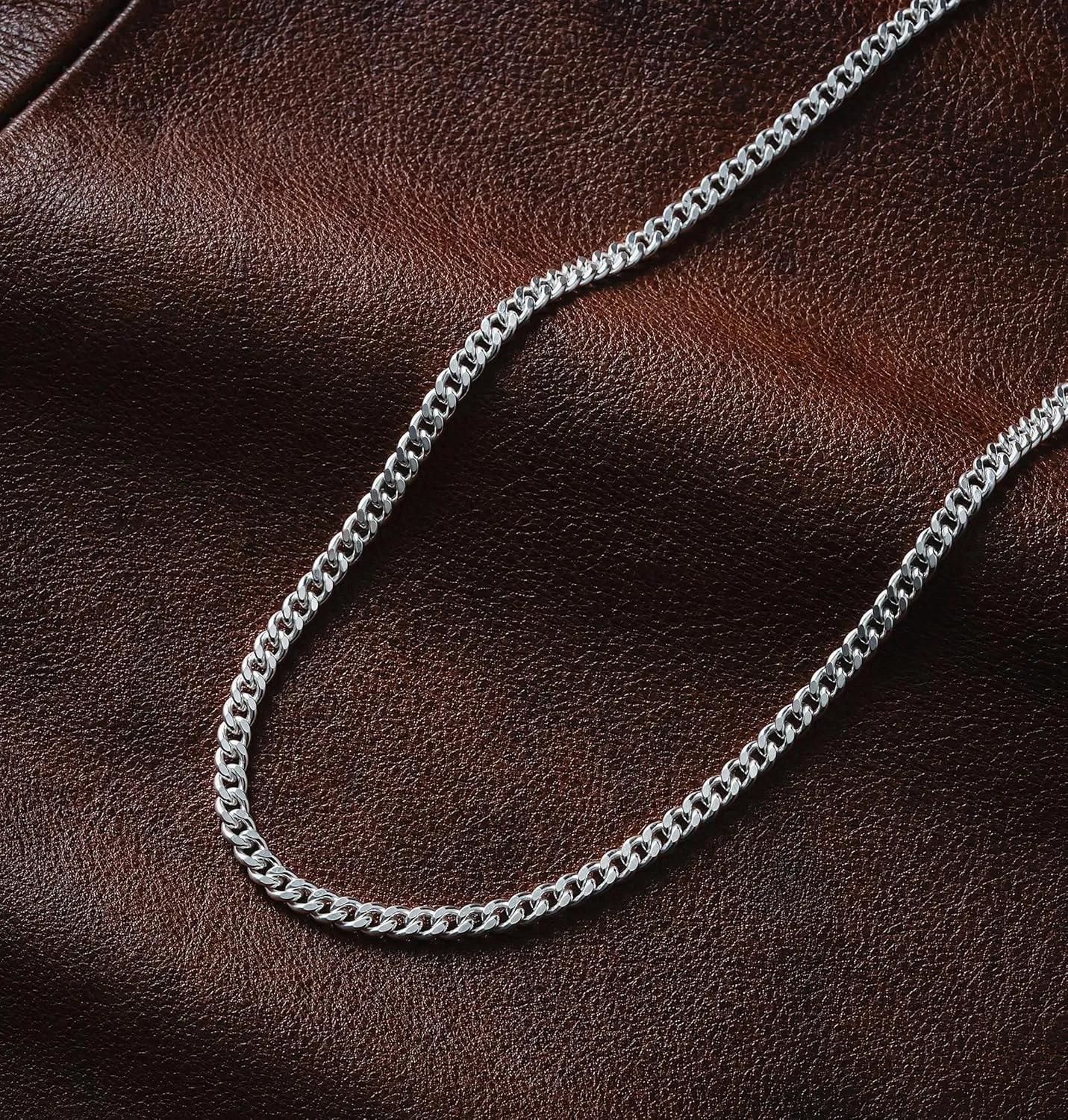 3Pcs Chain Necklace for Men Women Stainless Steel Cuban Link Rolo Rope Chain Necklace 18-30 Inches Silver Chain for Men 2-4MM Wide