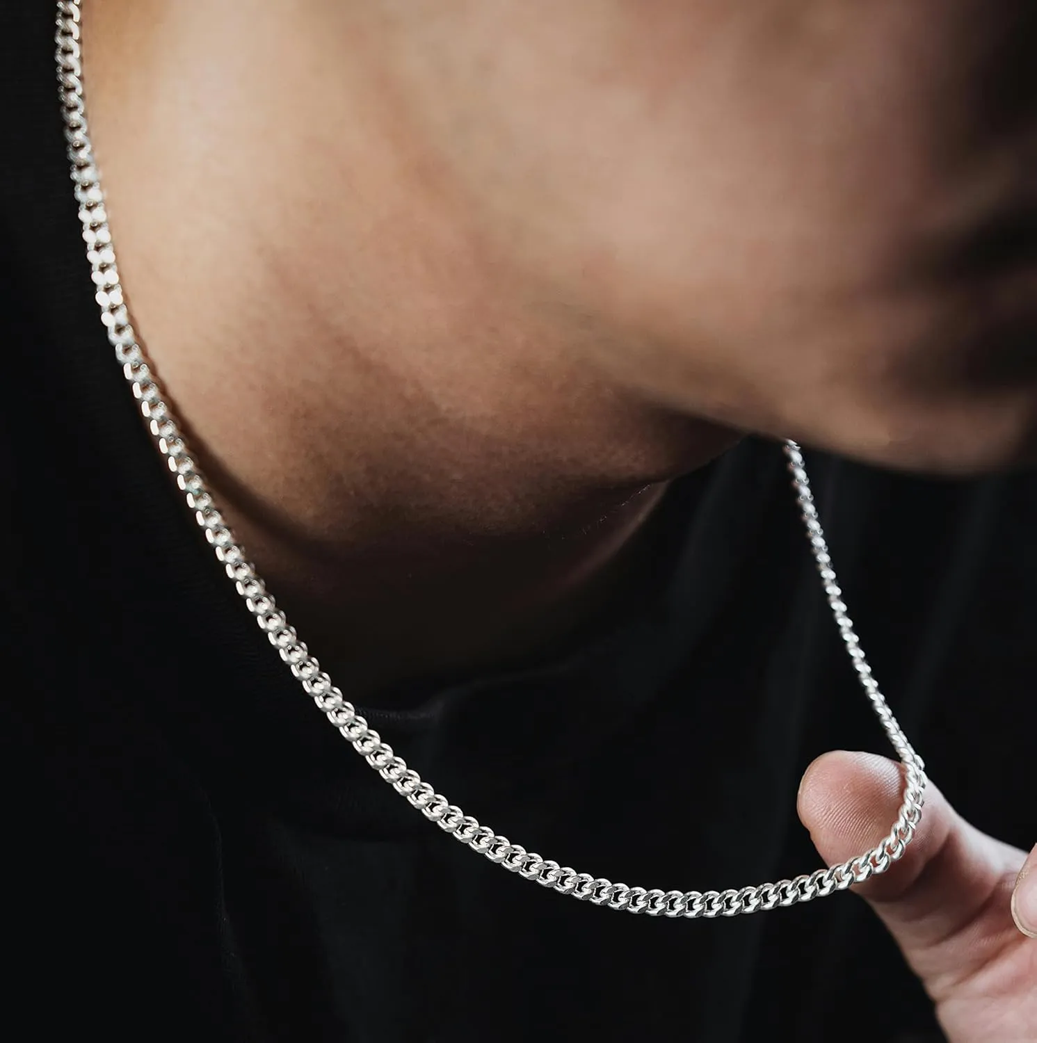 3Pcs Chain Necklace for Men Women Stainless Steel Cuban Link Rolo Rope Chain Necklace 18-30 Inches Silver Chain for Men 2-4MM Wide