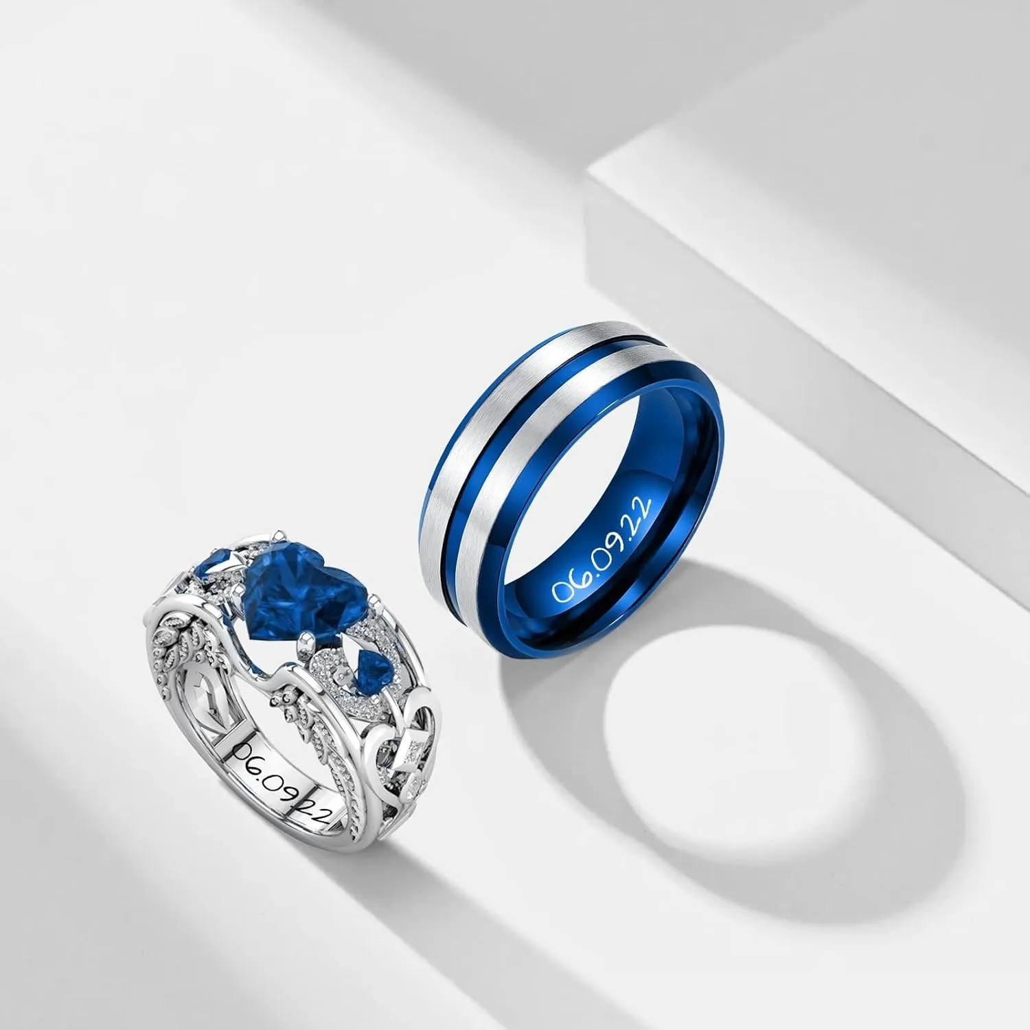 3UMeter Personalized Promise Ring For Couples Wedding Ring Set for Him and Her Matching Couple Rings Wedding Engagement Gift for Couples 2Pcs
