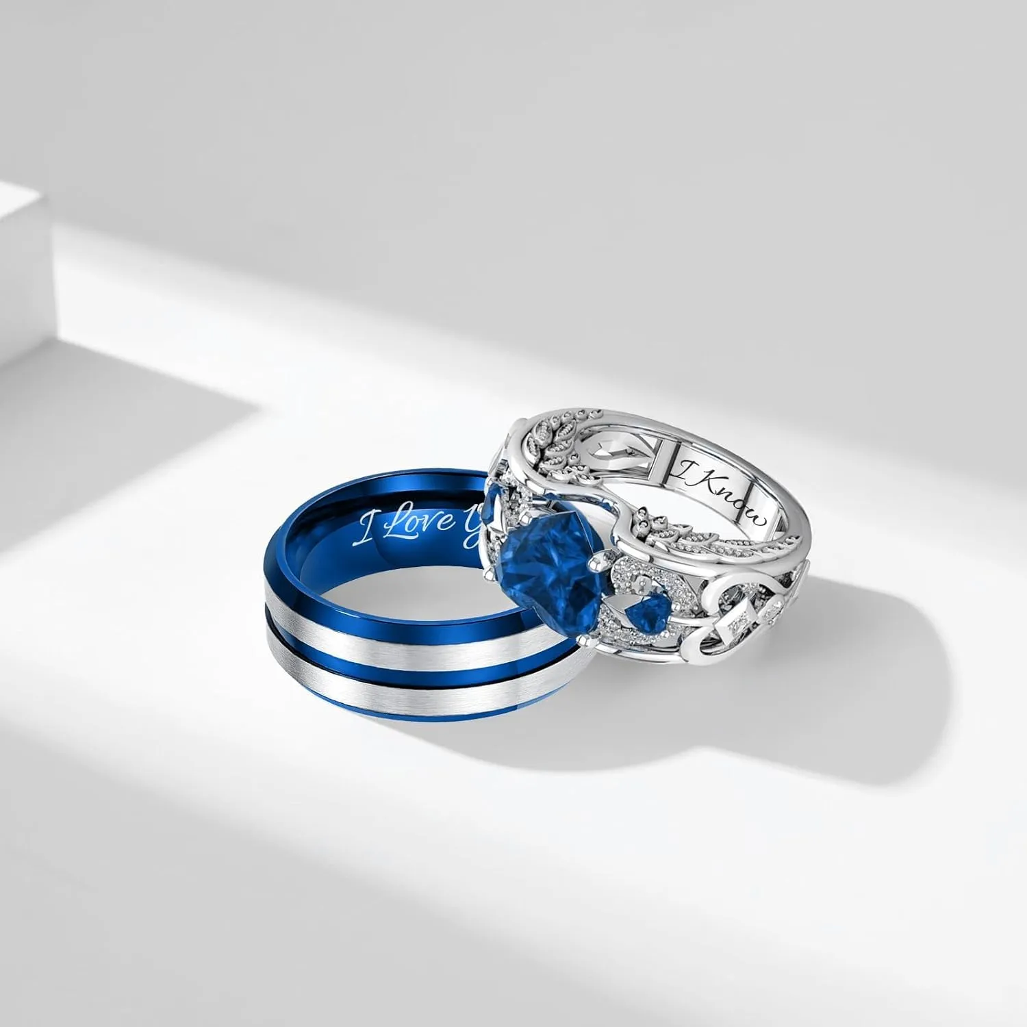 3UMeter Personalized Promise Ring For Couples Wedding Ring Set for Him and Her Matching Couple Rings Wedding Engagement Gift for Couples 2Pcs