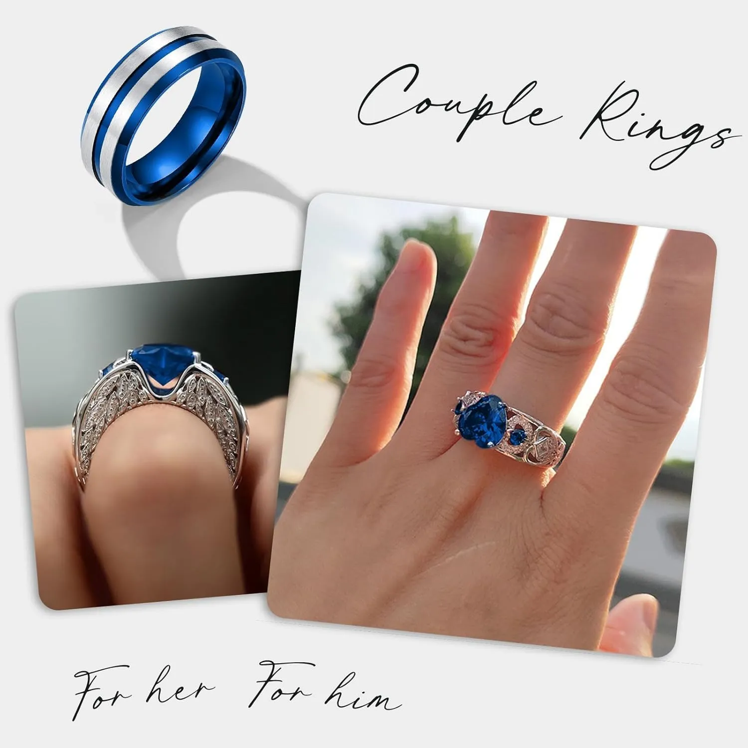 3UMeter Personalized Promise Ring For Couples Wedding Ring Set for Him and Her Matching Couple Rings Wedding Engagement Gift for Couples 2Pcs