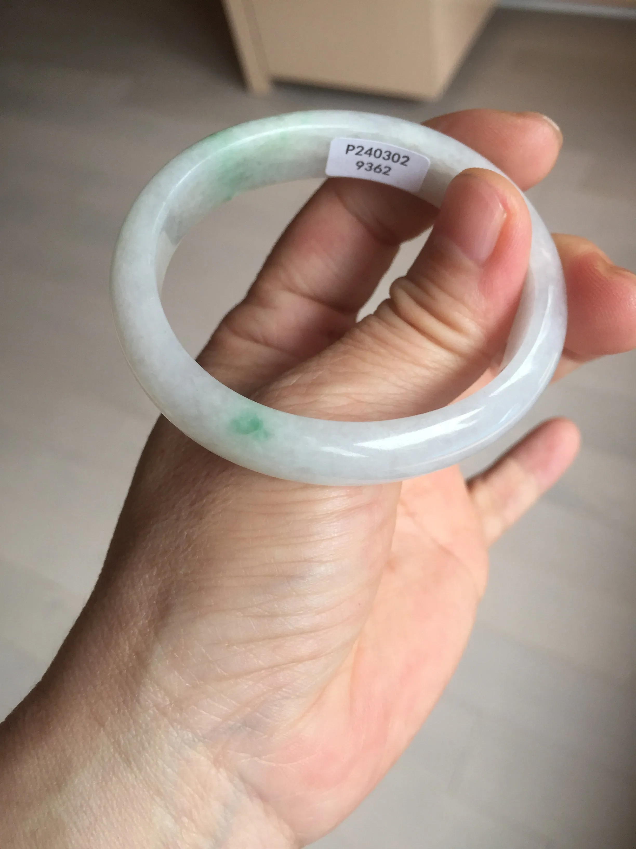 47mm certified 100% natural Type A icy watery sunny green white oval jadeite jade bangle BP47-9362