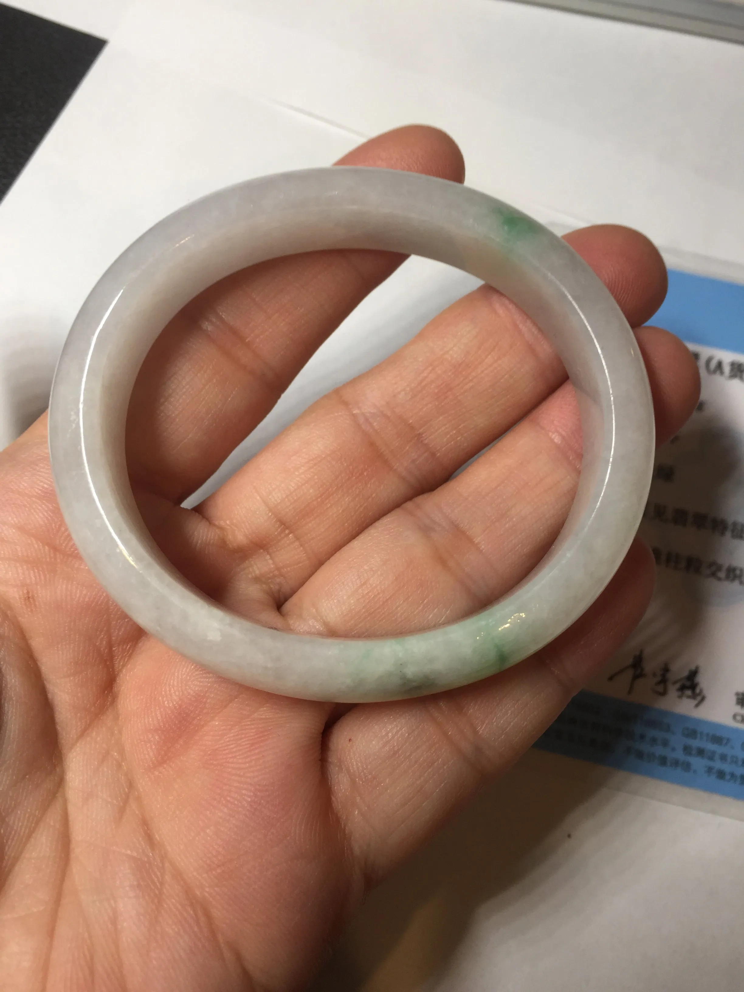 47mm certified 100% natural Type A icy watery sunny green white oval jadeite jade bangle BP47-9362