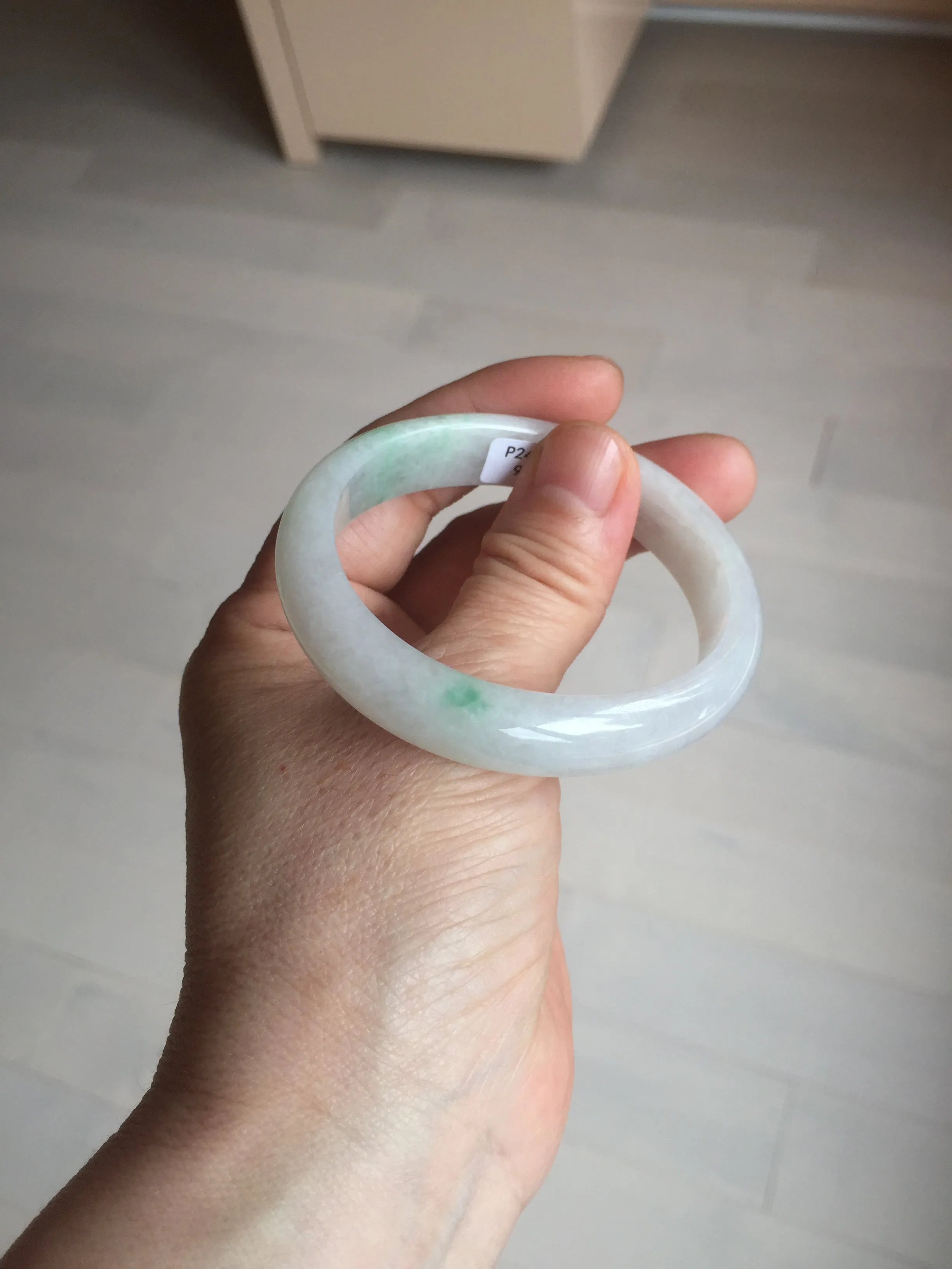 47mm certified 100% natural Type A icy watery sunny green white oval jadeite jade bangle BP47-9362