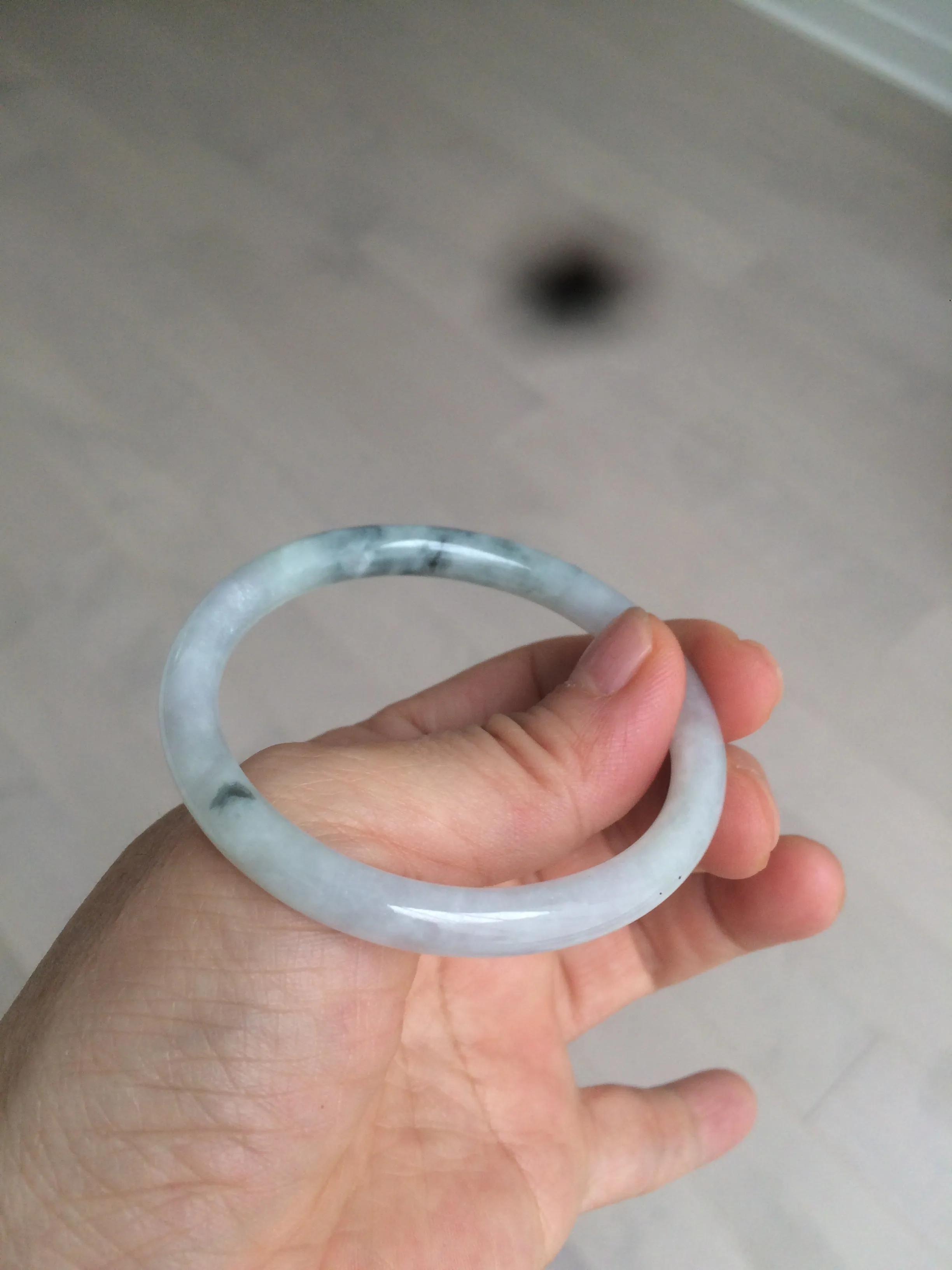 49.5mm Certified Type A 100% Natural icy light green purple round cut oval Jadeite Jade bangle AQ32-2403