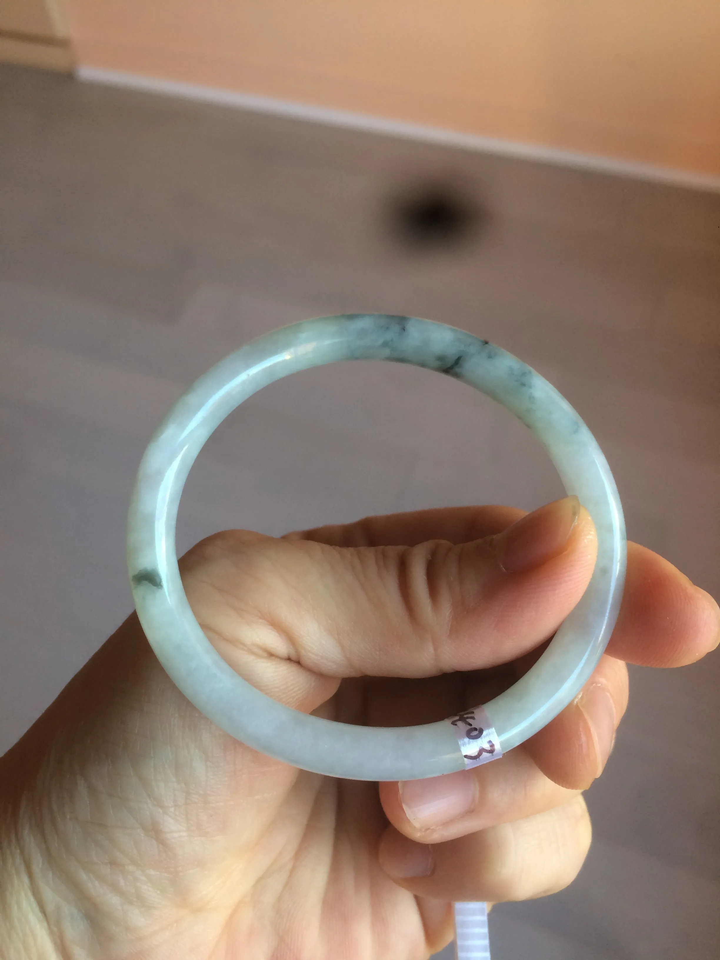 49.5mm Certified Type A 100% Natural icy light green purple round cut oval Jadeite Jade bangle AQ32-2403