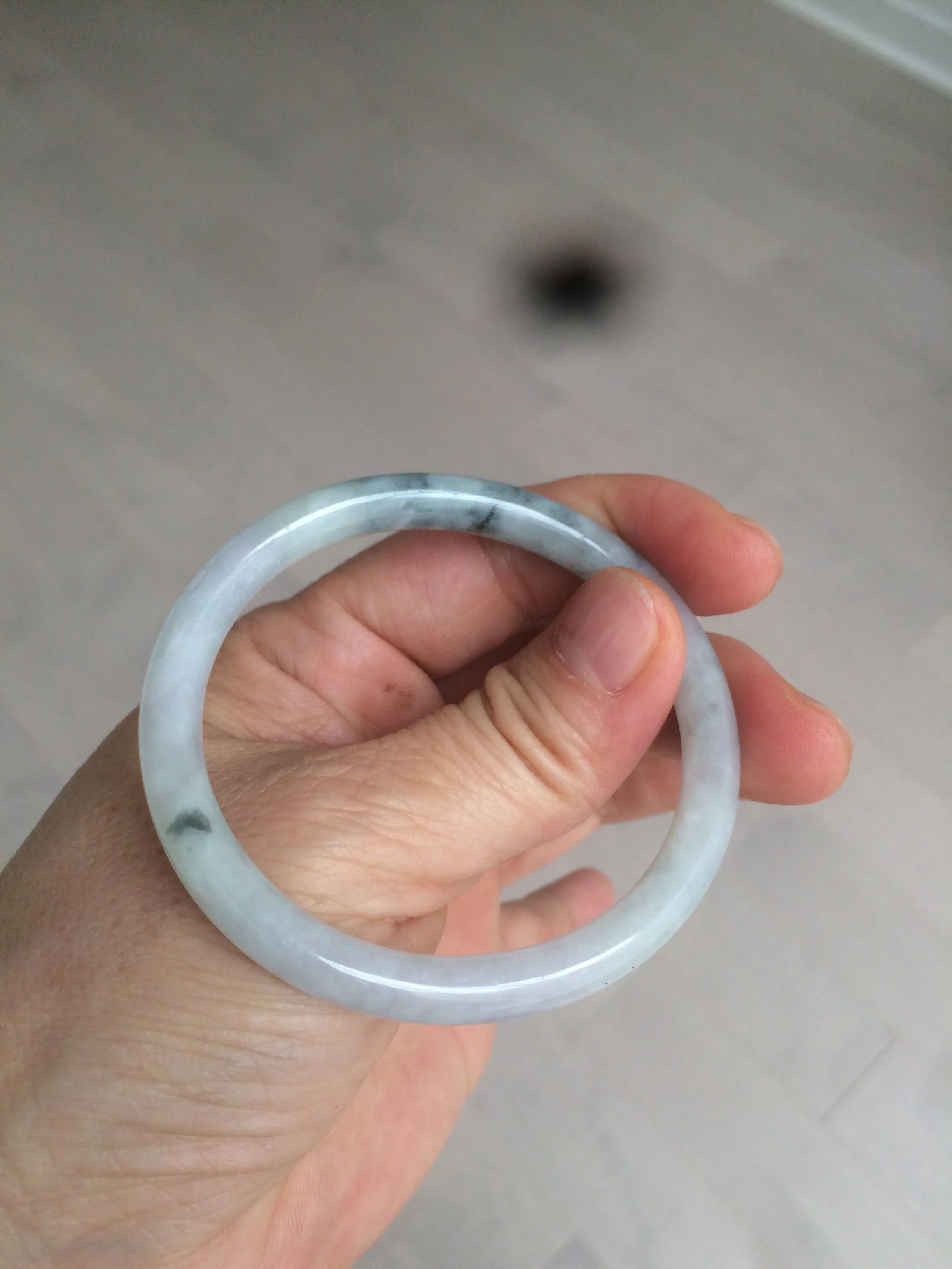 49.5mm Certified Type A 100% Natural icy light green purple round cut oval Jadeite Jade bangle AQ32-2403