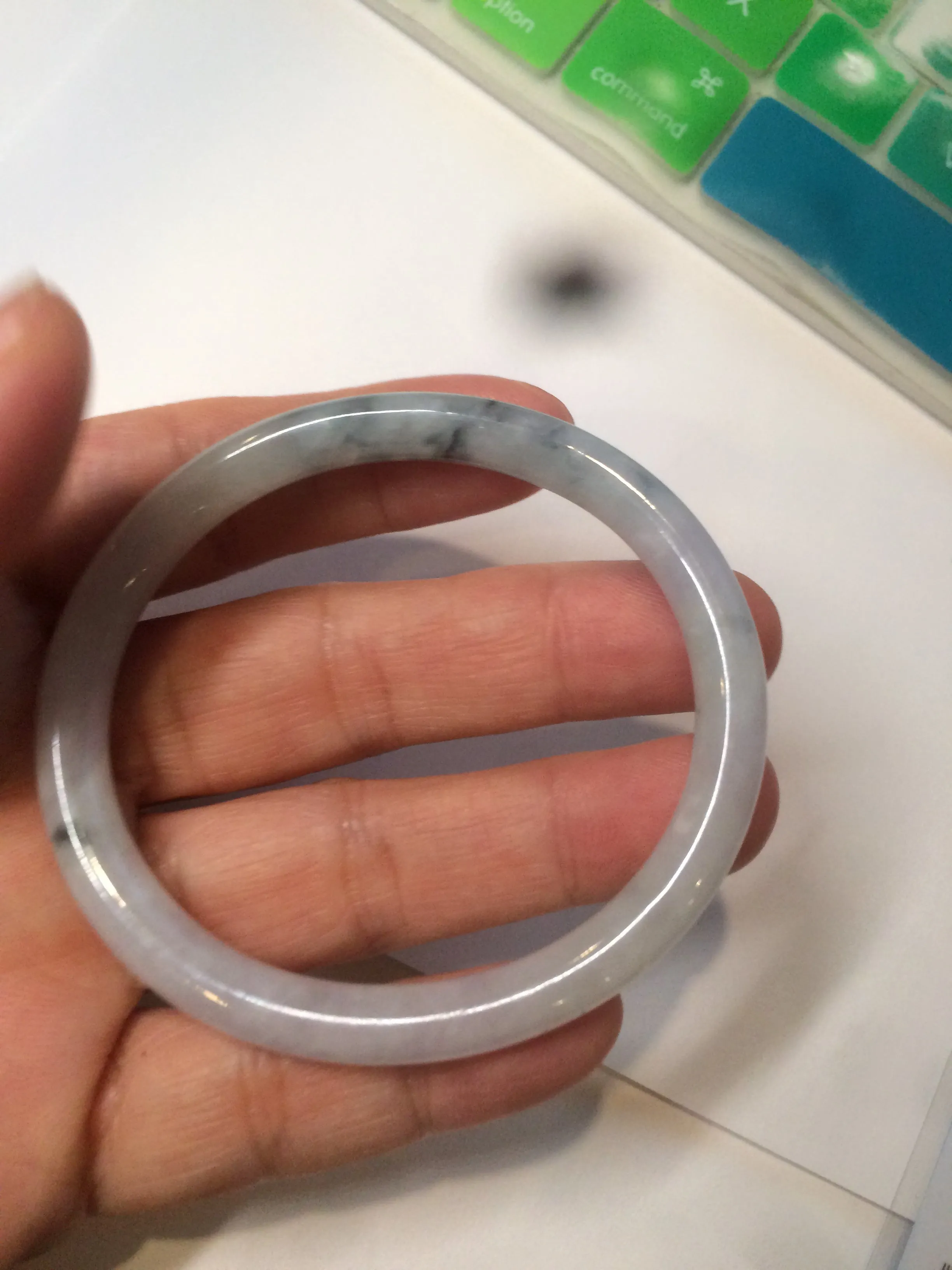 49.5mm Certified Type A 100% Natural icy light green purple round cut oval Jadeite Jade bangle AQ32-2403