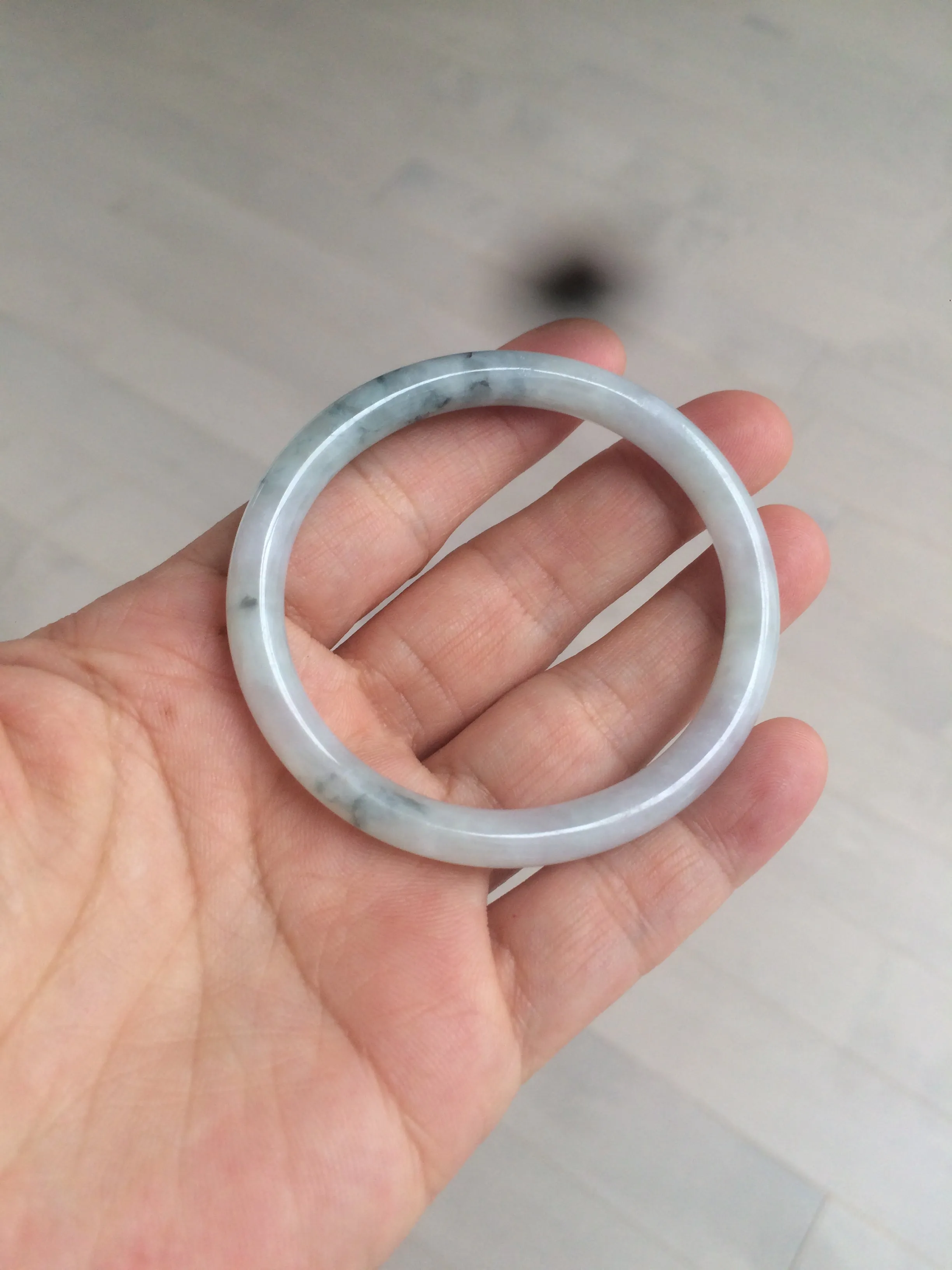 49.5mm Certified Type A 100% Natural icy light green purple round cut oval Jadeite Jade bangle AQ32-2403