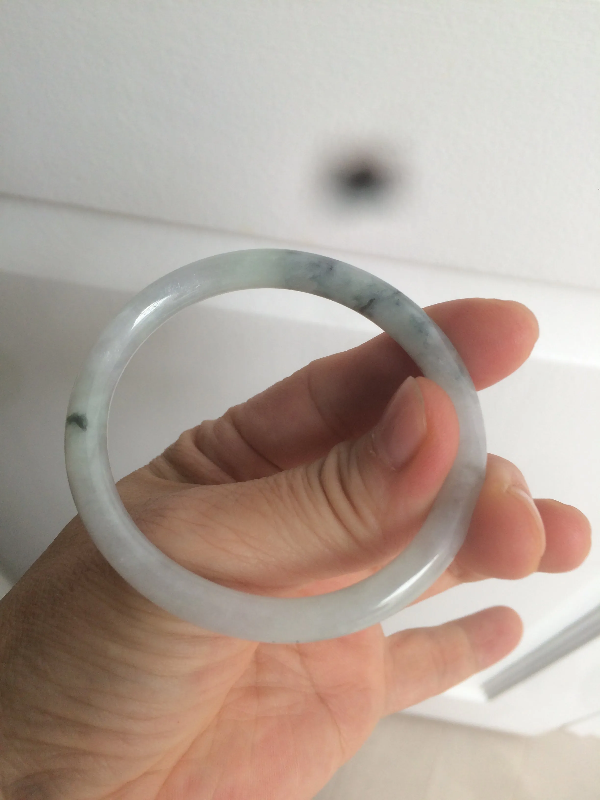 49.5mm Certified Type A 100% Natural icy light green purple round cut oval Jadeite Jade bangle AQ32-2403