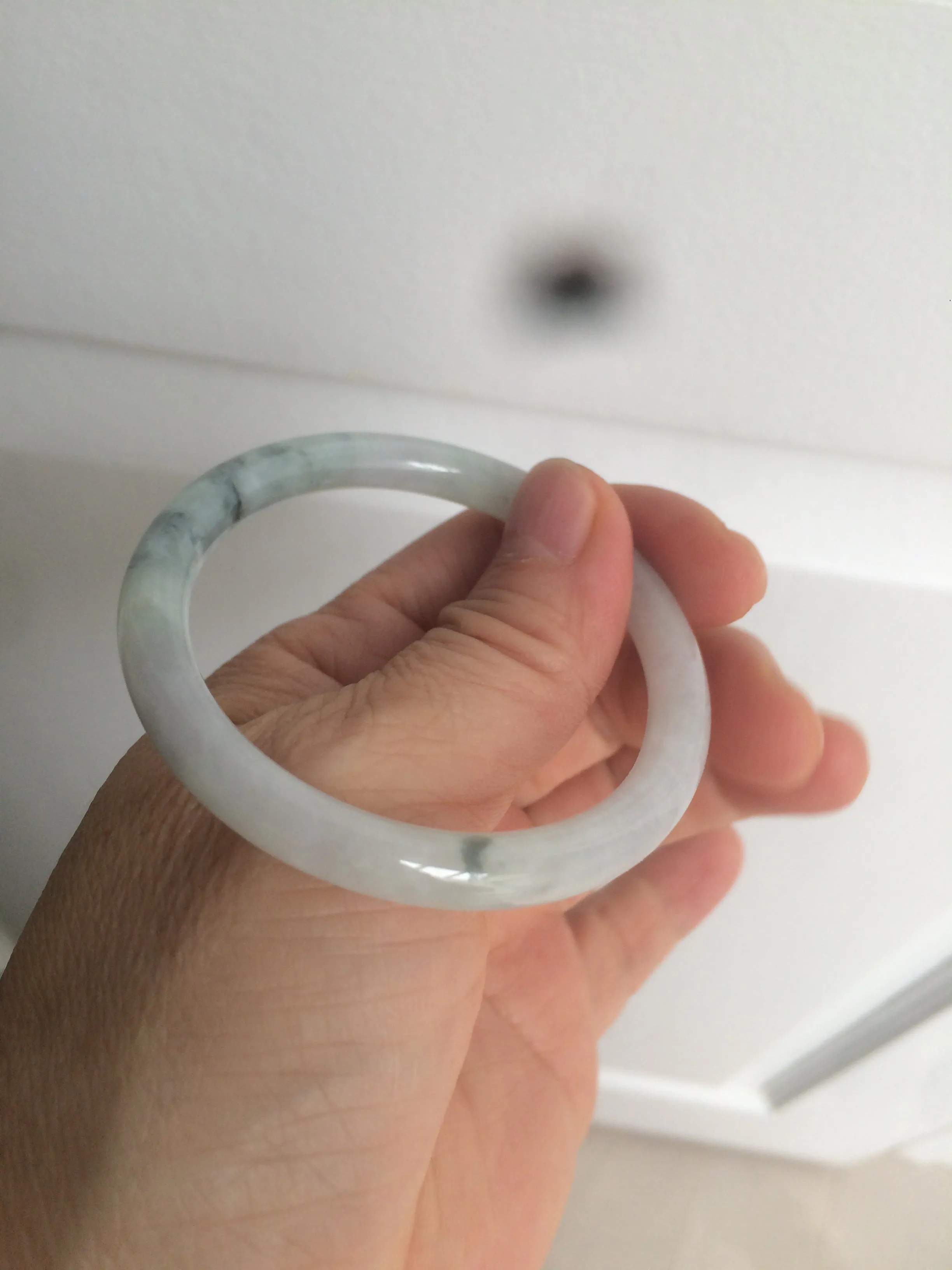 49.5mm Certified Type A 100% Natural icy light green purple round cut oval Jadeite Jade bangle AQ32-2403