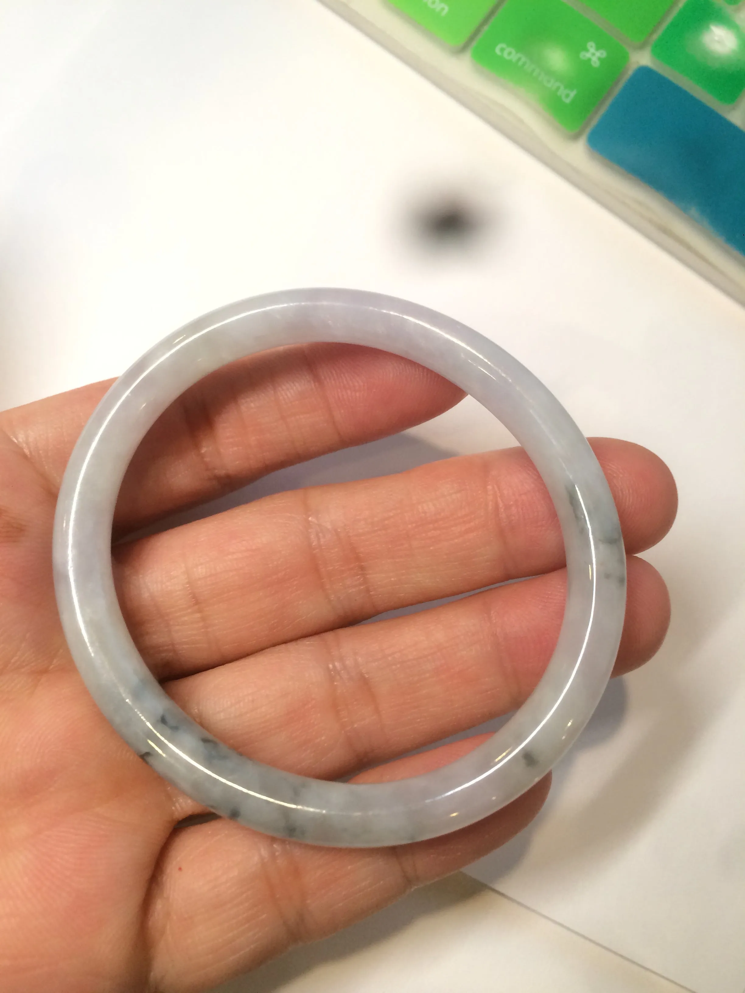 49.5mm Certified Type A 100% Natural icy light green purple round cut oval Jadeite Jade bangle AQ32-2403