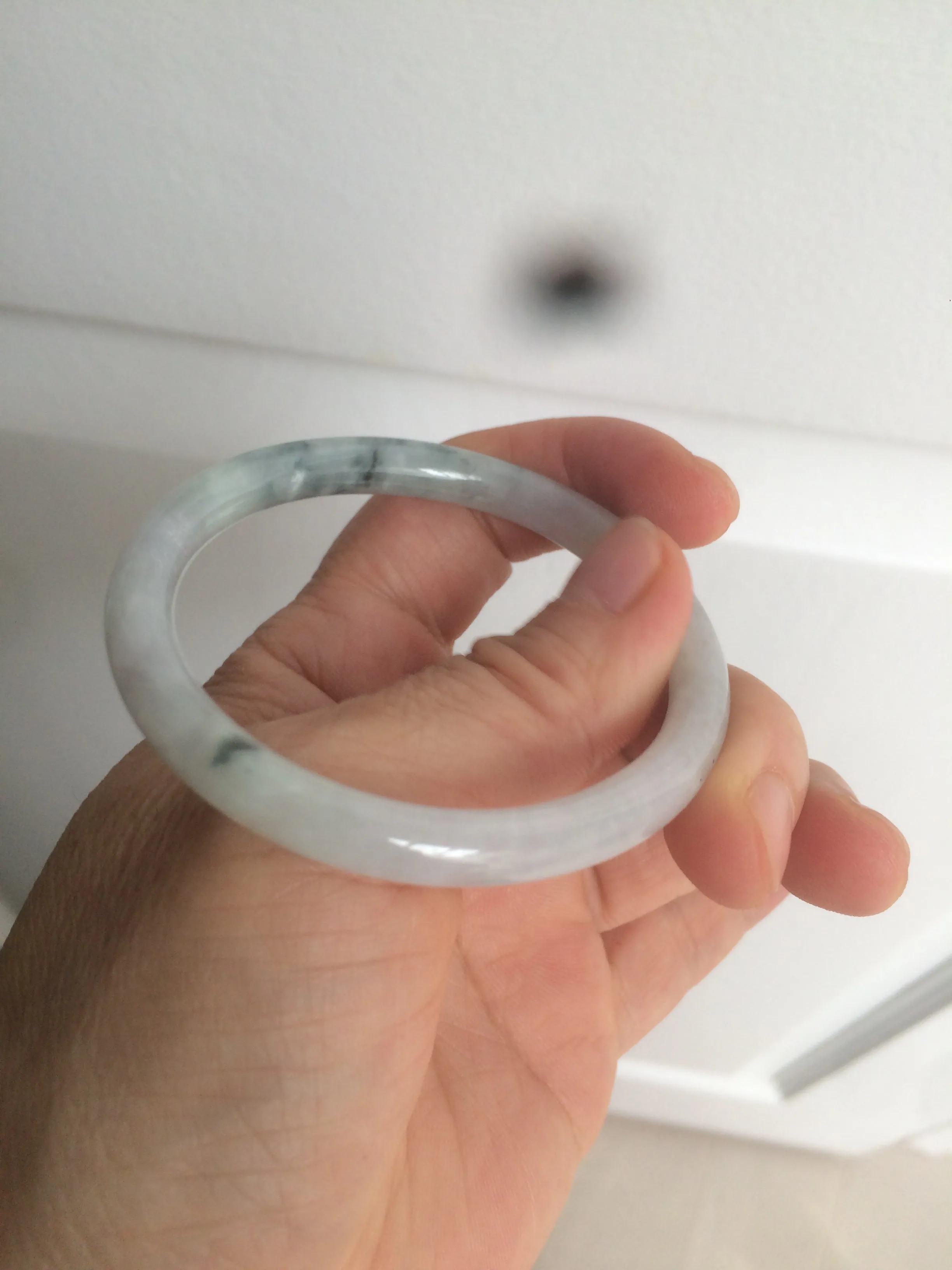 49.5mm Certified Type A 100% Natural icy light green purple round cut oval Jadeite Jade bangle AQ32-2403