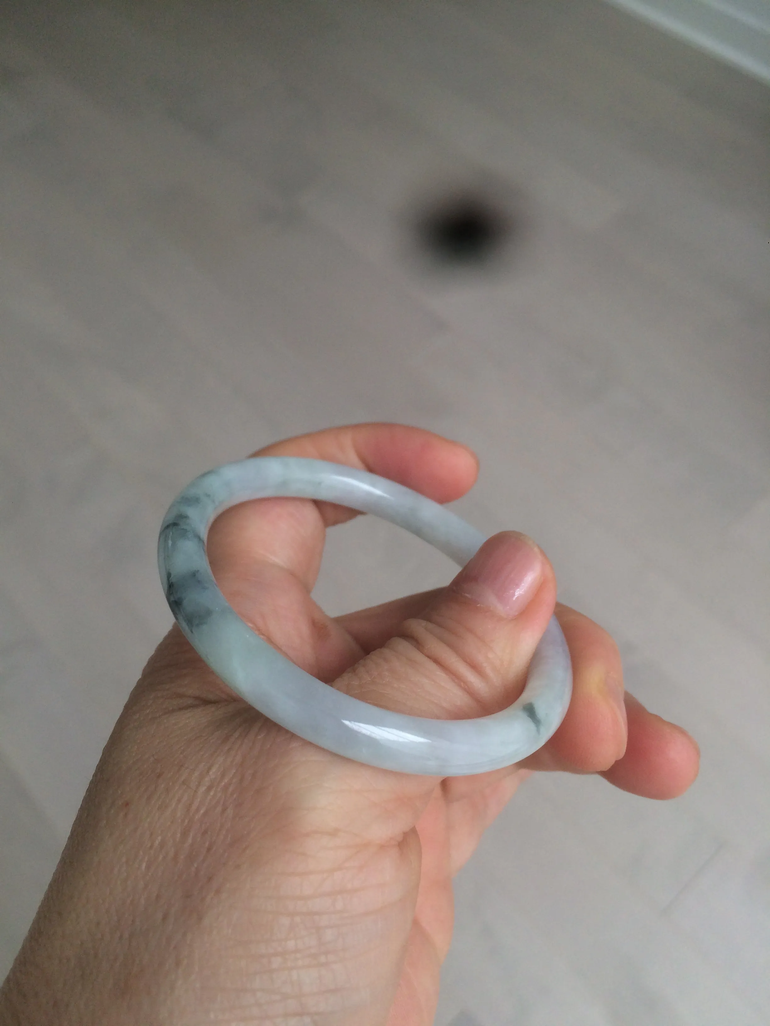 49.5mm Certified Type A 100% Natural icy light green purple round cut oval Jadeite Jade bangle AQ32-2403