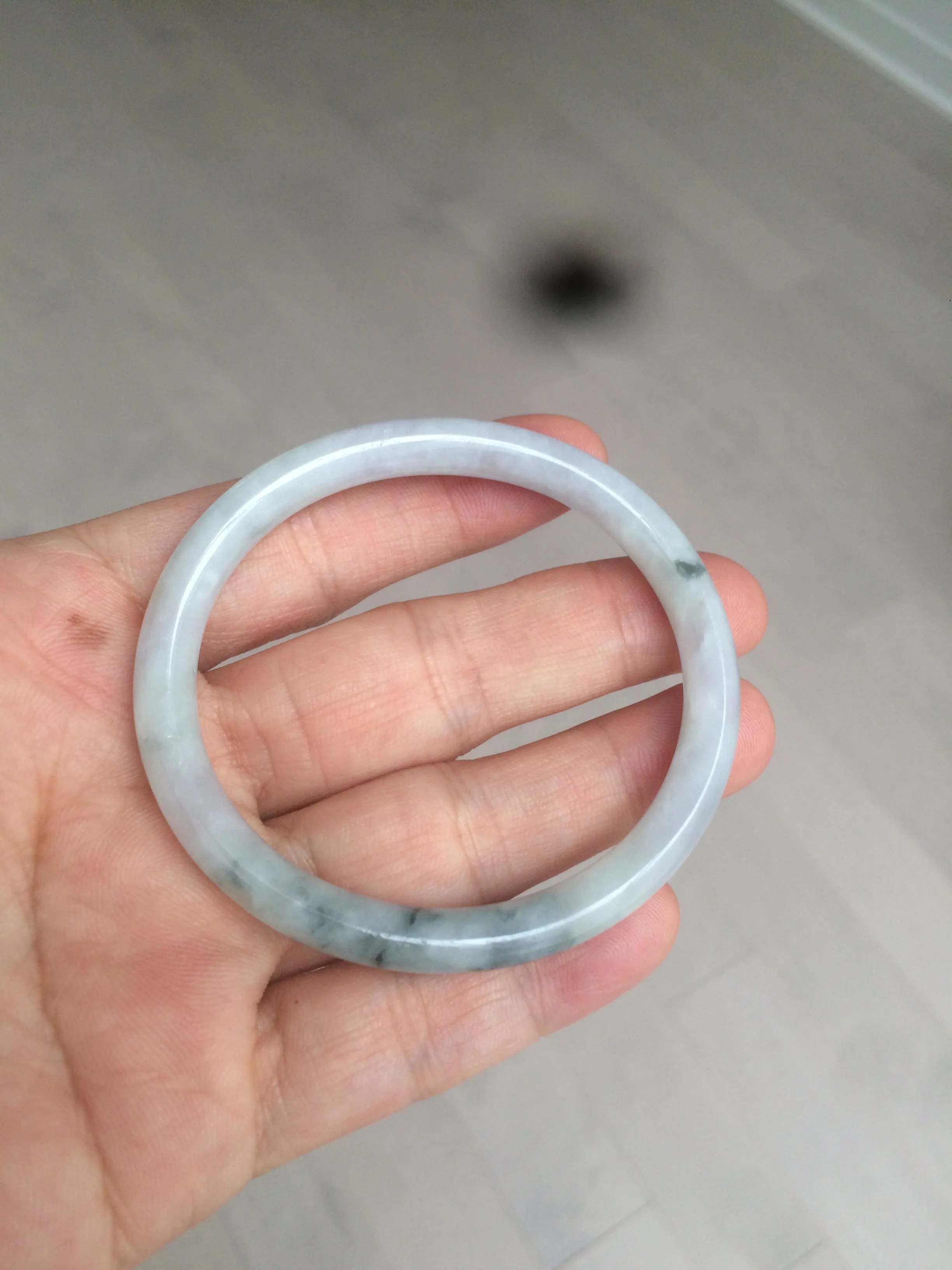 49.5mm Certified Type A 100% Natural icy light green purple round cut oval Jadeite Jade bangle AQ32-2403