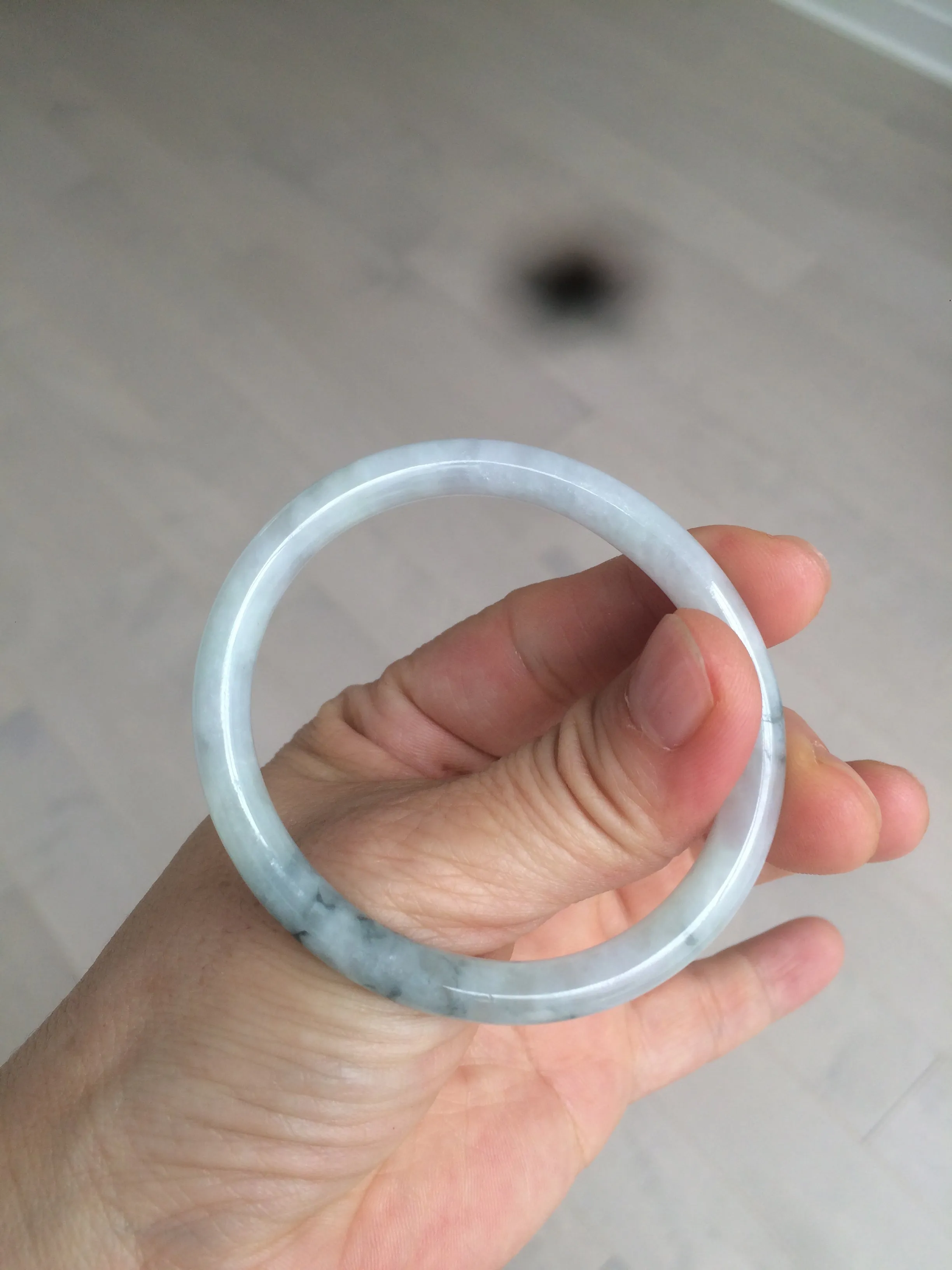 49.5mm Certified Type A 100% Natural icy light green purple round cut oval Jadeite Jade bangle AQ32-2403