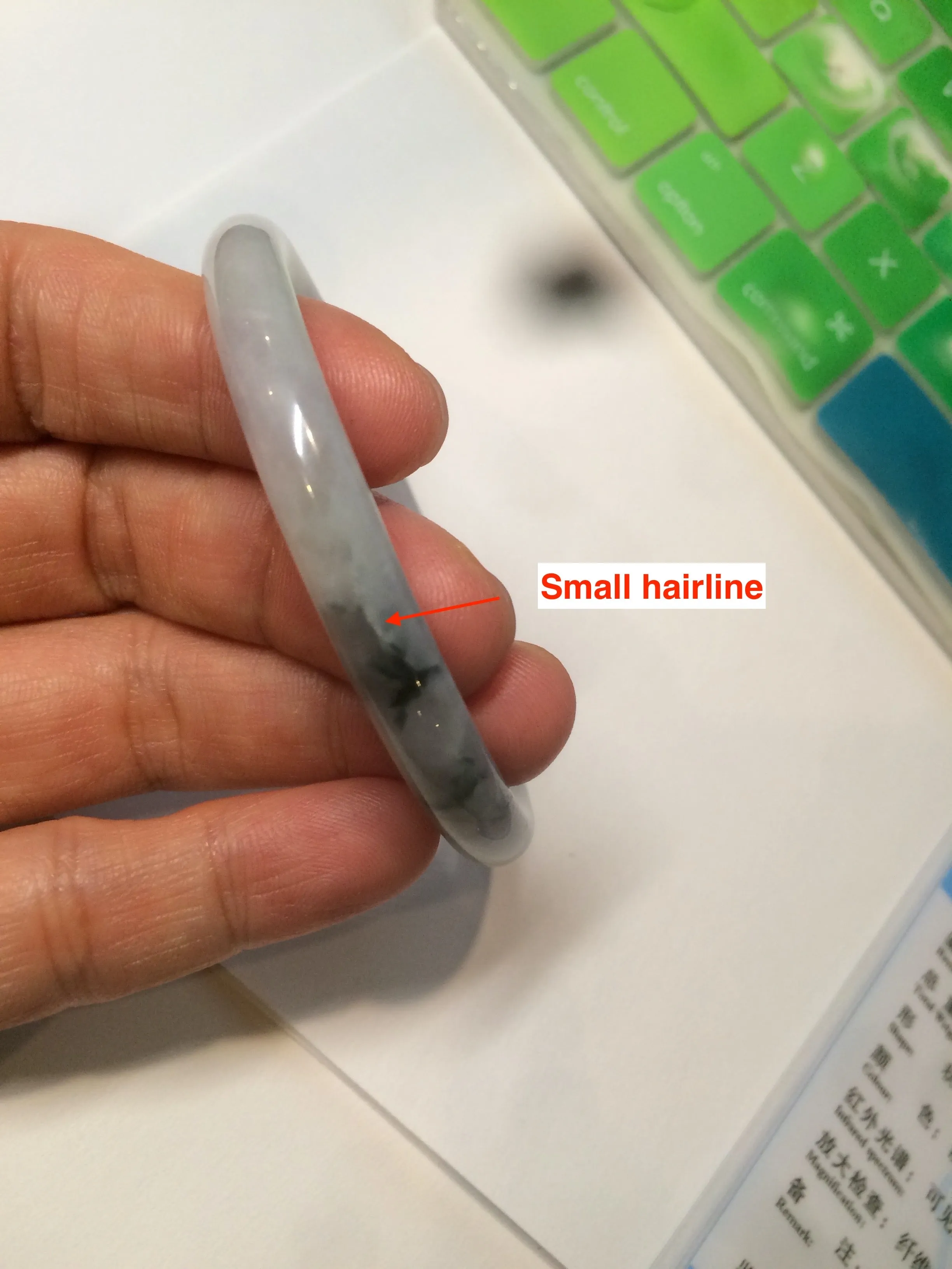 49.5mm Certified Type A 100% Natural icy light green purple round cut oval Jadeite Jade bangle AQ32-2403