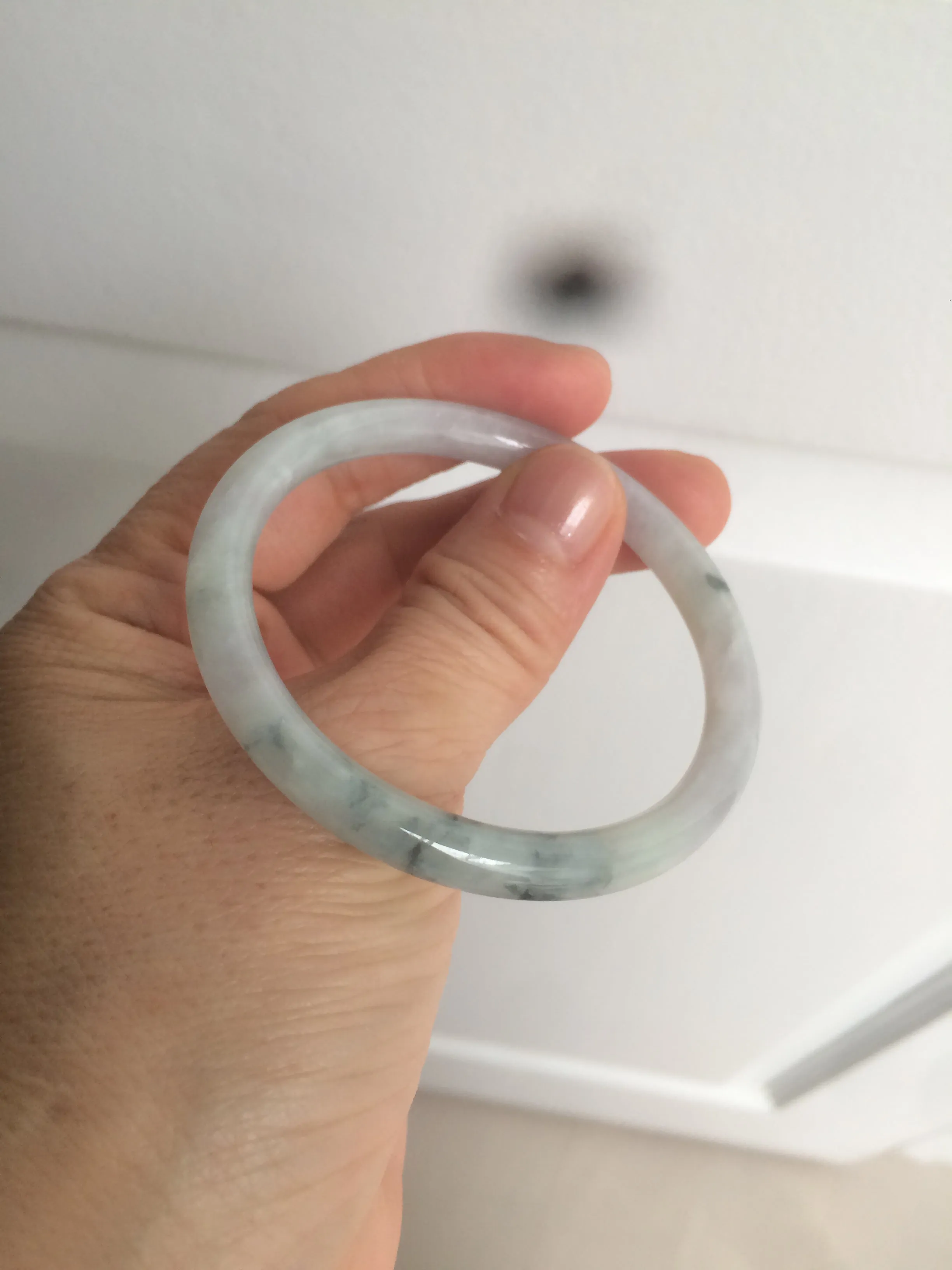 49.5mm Certified Type A 100% Natural icy light green purple round cut oval Jadeite Jade bangle AQ32-2403