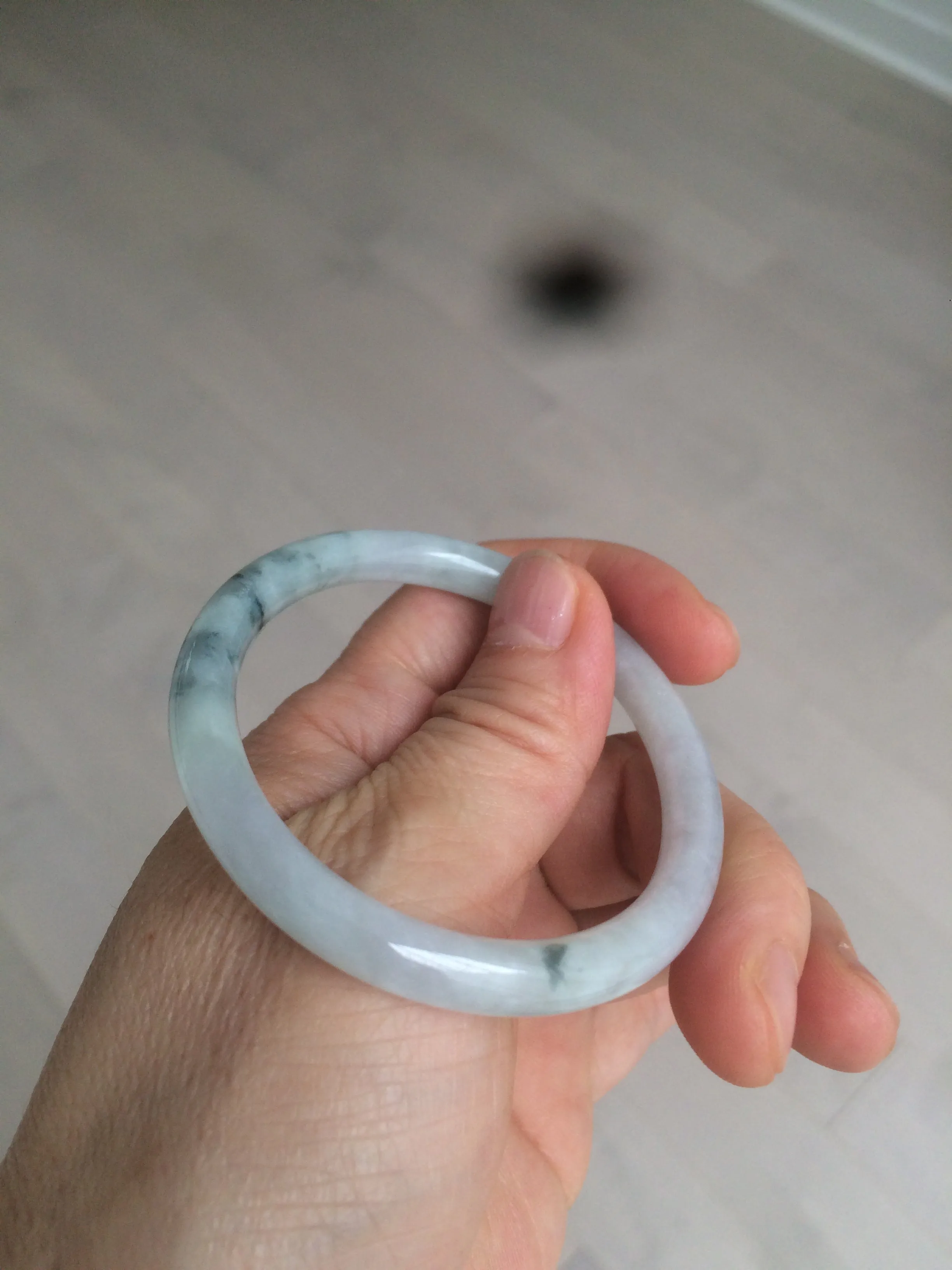 49.5mm Certified Type A 100% Natural icy light green purple round cut oval Jadeite Jade bangle AQ32-2403