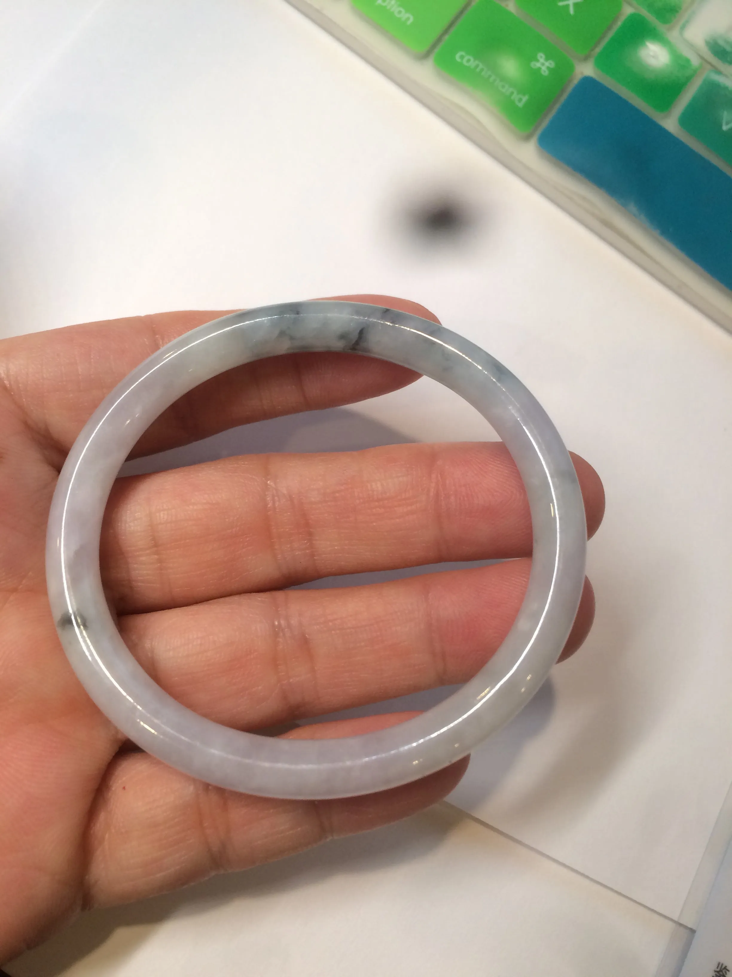 49.5mm Certified Type A 100% Natural icy light green purple round cut oval Jadeite Jade bangle AQ32-2403