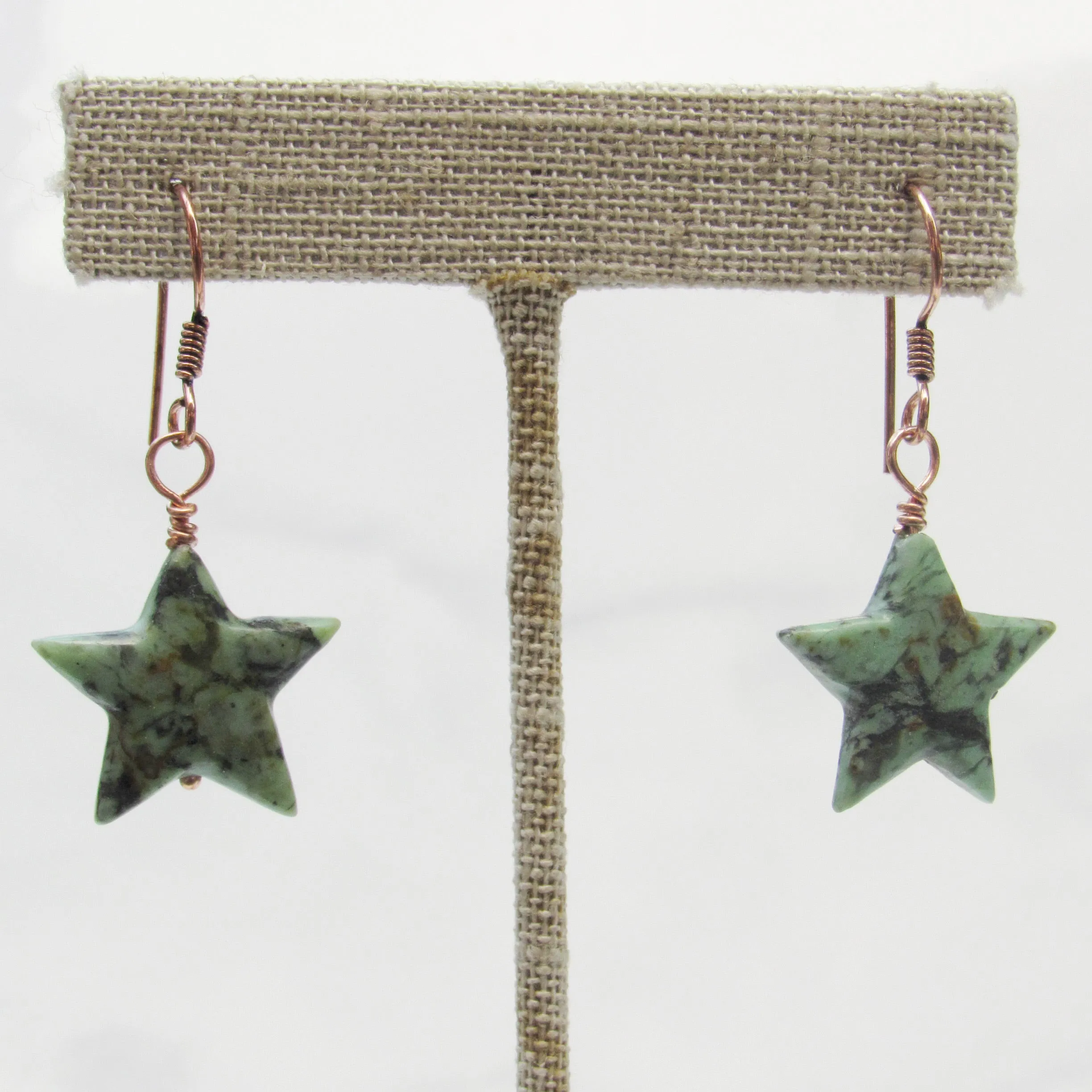 African Turquoise on Hand wrapped Genuine Copper Drop Earrings