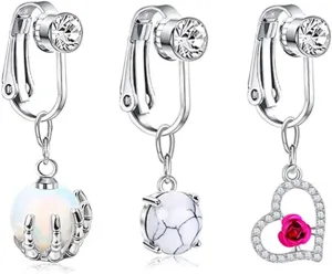 Atiptu 14G Belly Button Rings Surgical Steel Dangle Belly Rings for Women 3Pcs Crown Heart Butterfly Belly Button Rings,Clear CZ Butterfly Navel Rings Barbell Body Belly Button Piercings Jewelry