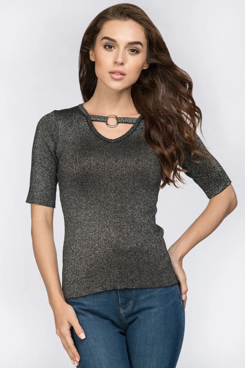 Black Glimmer Ring Choker Top