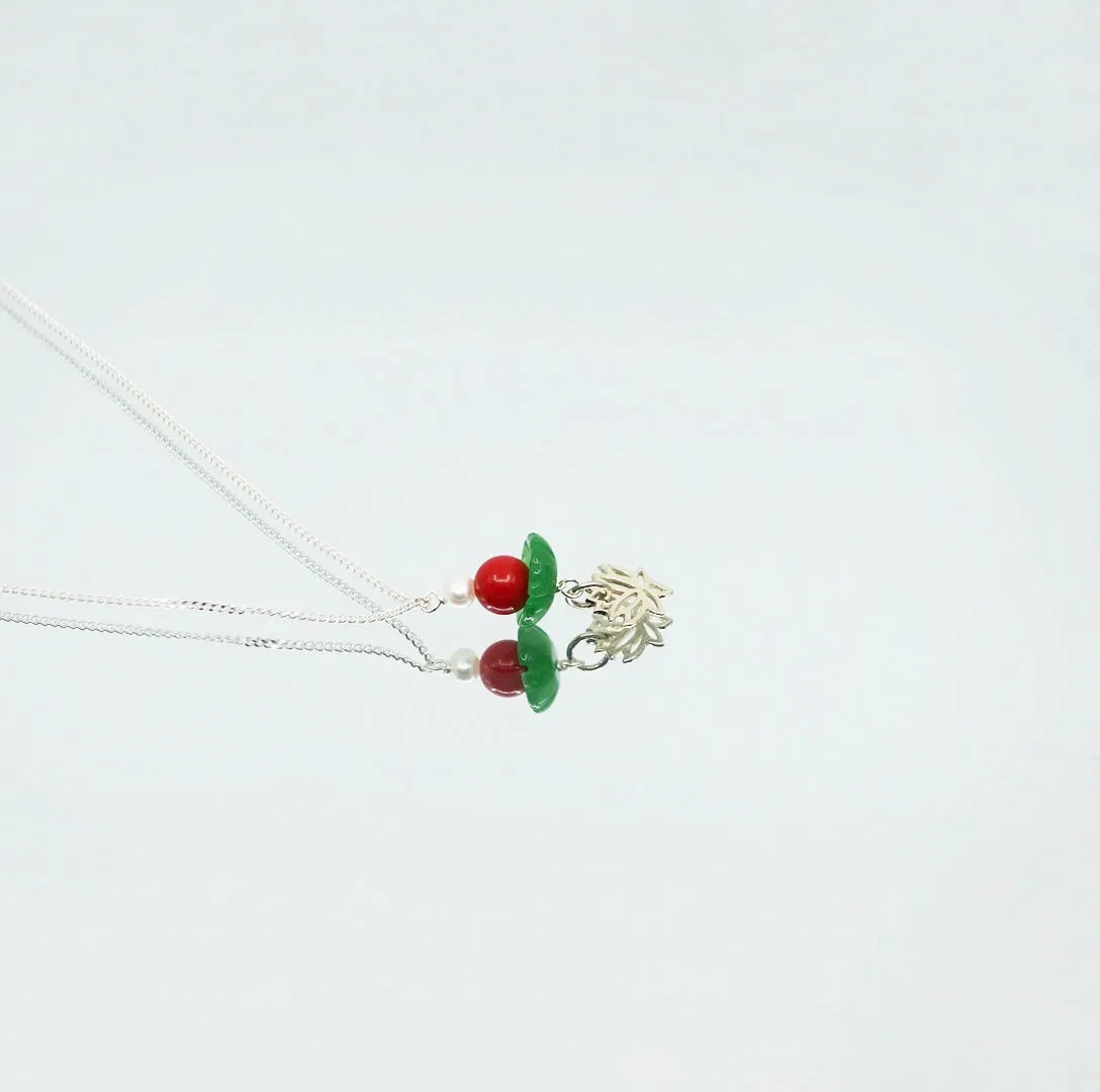 Cinnabar Lotus Charm Necklace
