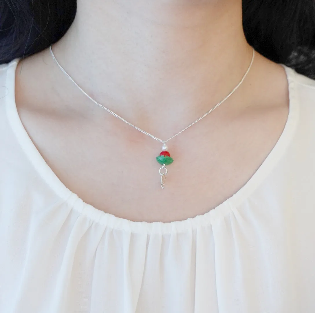 Cinnabar Lotus Charm Necklace
