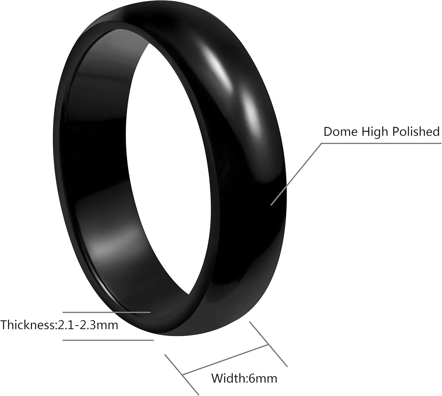 CROWNAL 2mm/4mm/6mm/8mm Black Ceramic Wedding Band Ring Men Women Couple Plain Dome High Polished Comfort Fit Size 3.5 To 16