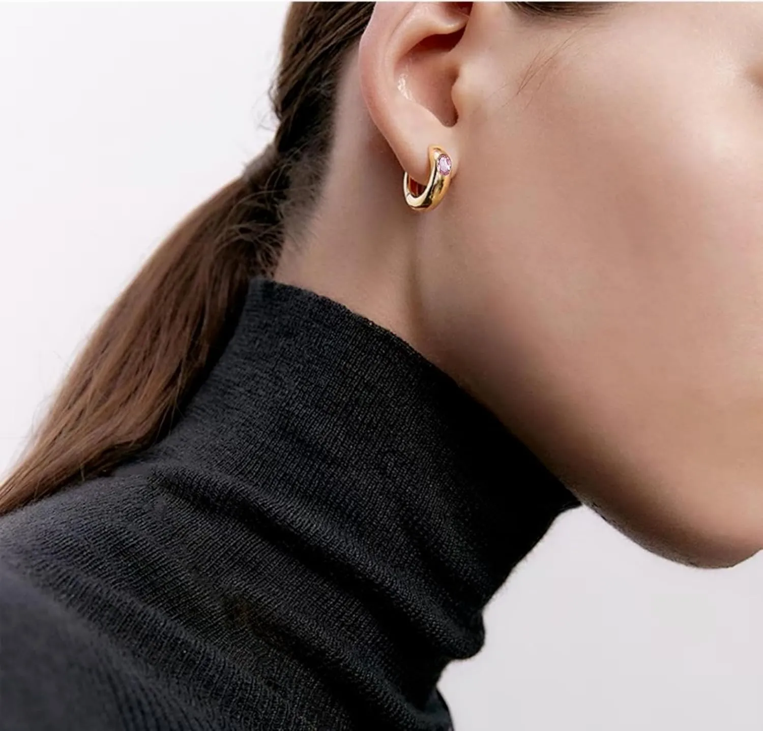 Crystal Huggie Cartilage Hoop Cuff Earrings | 18k Gold Plated Gemstone Zircon CZ Earrings| Preppy Dainty Jewelry Set Gift for Wife Mom Daughter
