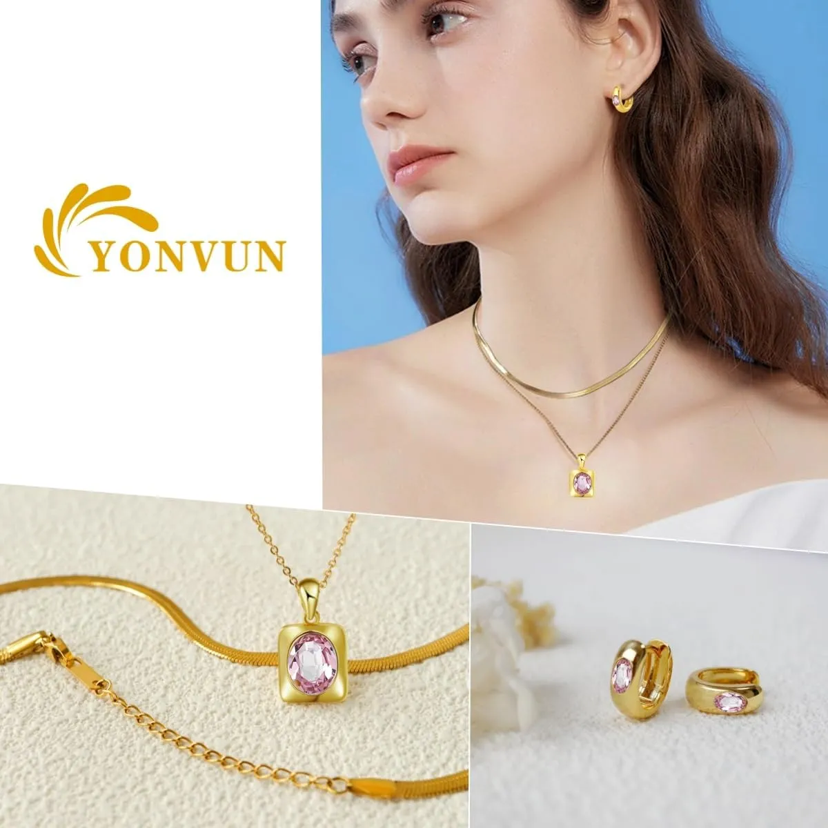 Crystal Huggie Cartilage Hoop Cuff Earrings | 18k Gold Plated Gemstone Zircon CZ Earrings| Preppy Dainty Jewelry Set Gift for Wife Mom Daughter