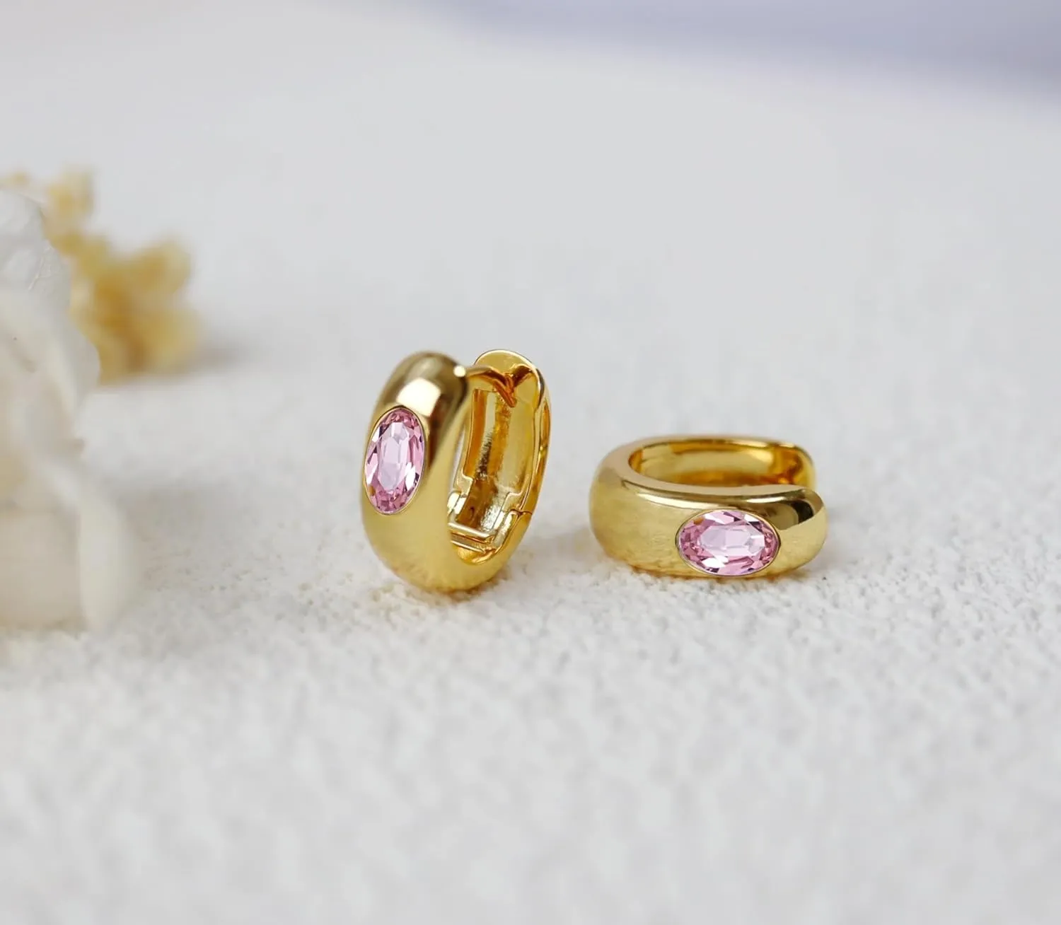 Crystal Huggie Cartilage Hoop Cuff Earrings | 18k Gold Plated Gemstone Zircon CZ Earrings| Preppy Dainty Jewelry Set Gift for Wife Mom Daughter