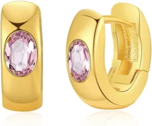 Crystal Huggie Cartilage Hoop Cuff Earrings | 18k Gold Plated Gemstone Zircon CZ Earrings| Preppy Dainty Jewelry Set Gift for Wife Mom Daughter