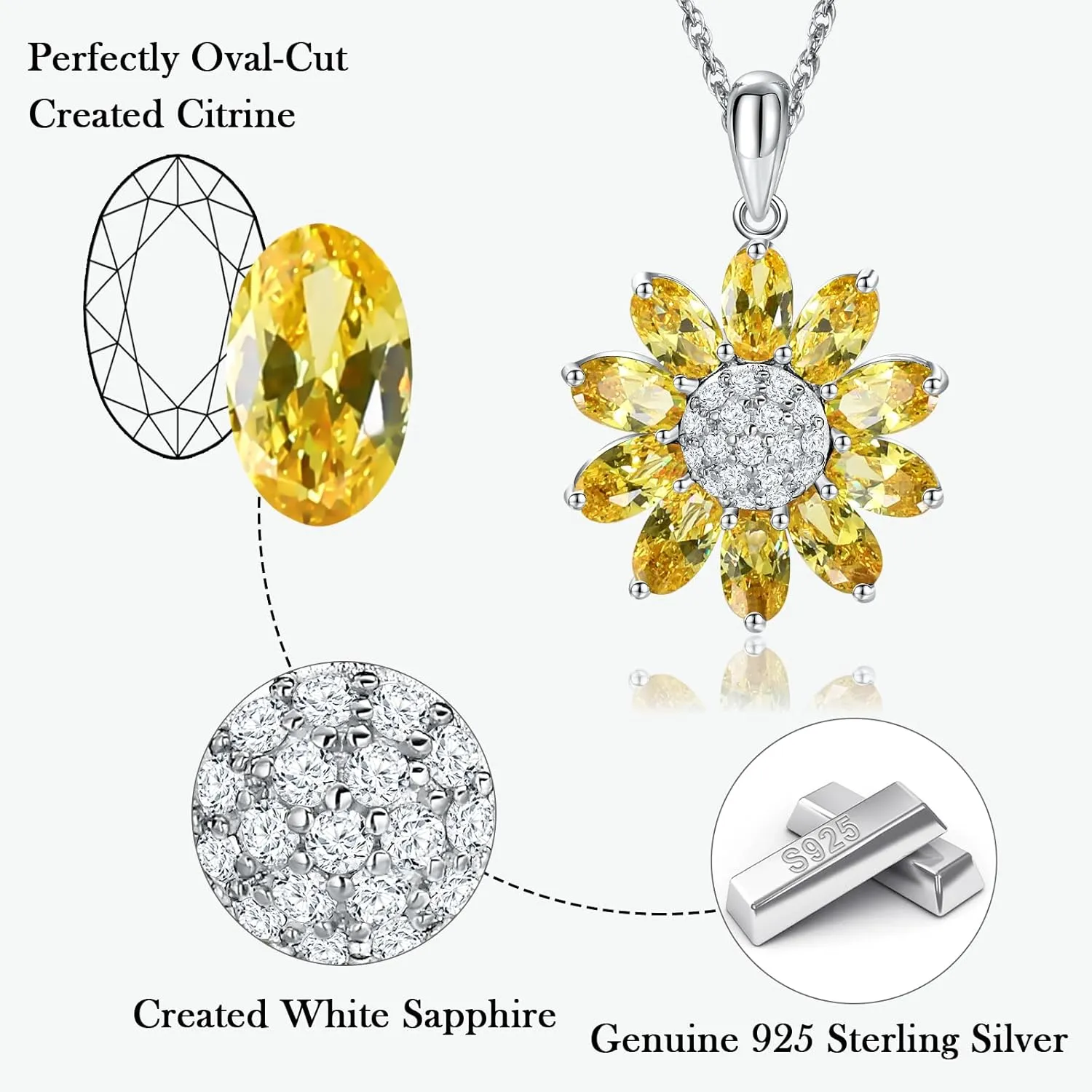 Dainty Sunflower Necklace 925 Sterling Silver White Gold Plated Leaf Clover Pendant Necklaces for Women Teen Girls Fashion Jewelry