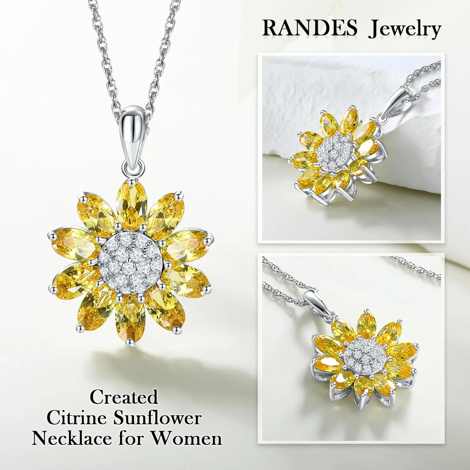 Dainty Sunflower Necklace 925 Sterling Silver White Gold Plated Leaf Clover Pendant Necklaces for Women Teen Girls Fashion Jewelry