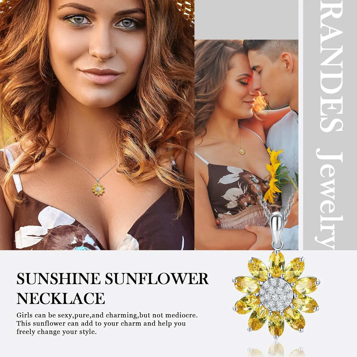 Dainty Sunflower Necklace 925 Sterling Silver White Gold Plated Leaf Clover Pendant Necklaces for Women Teen Girls Fashion Jewelry
