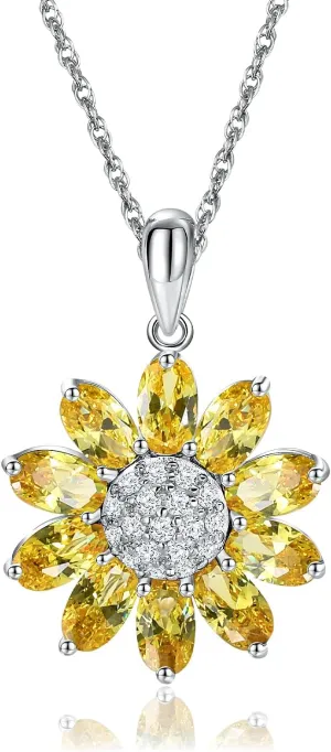 Dainty Sunflower Necklace 925 Sterling Silver White Gold Plated Leaf Clover Pendant Necklaces for Women Teen Girls Fashion Jewelry