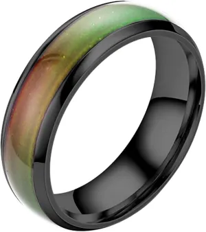Fashion Stainless Steel Color Changing Ring Temperature Ring Couple Anniversary Promise Band for Women Men (Black, 10)