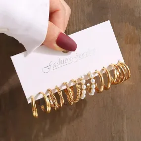 Gold Color Vintage Geometry Pearl Earrings Set S4818037