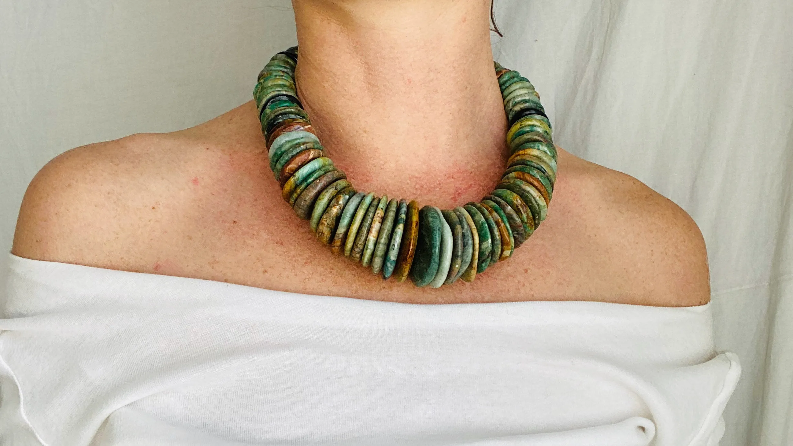 Jade Disks Choker Necklace. Guatemalan. Mayan Guatemalita