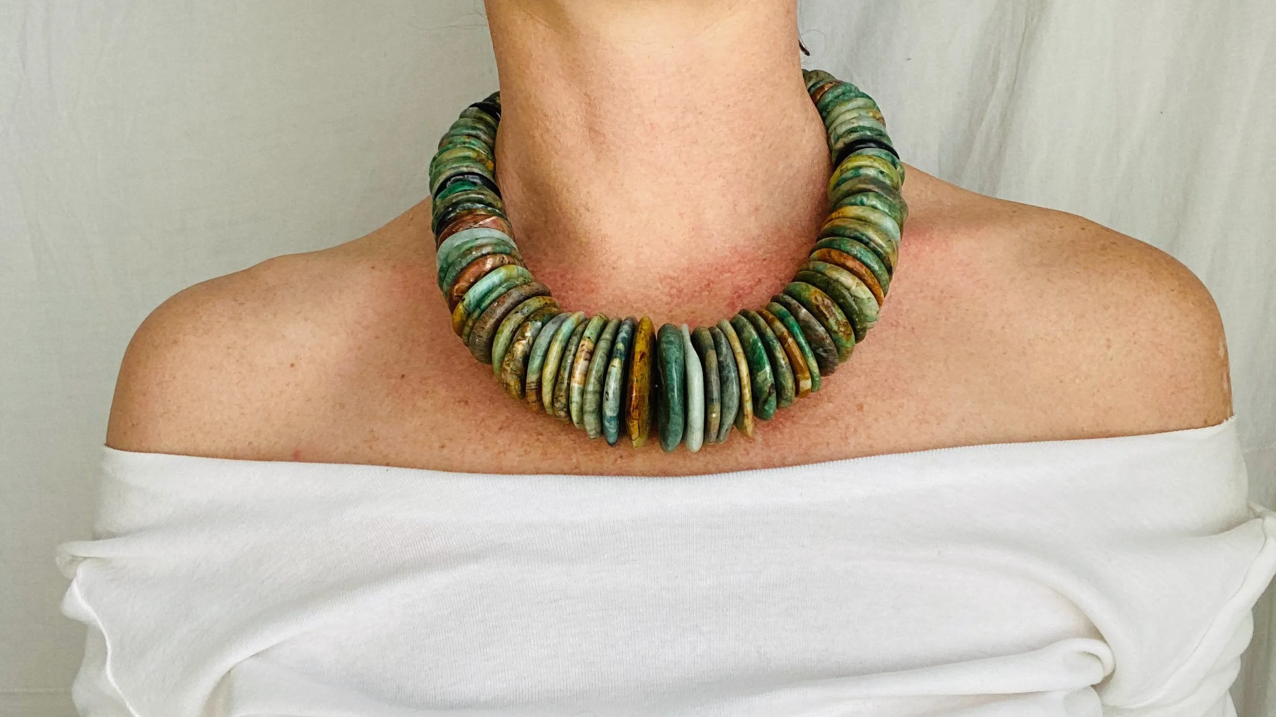 Jade Disks Choker Necklace. Guatemalan. Mayan Guatemalita