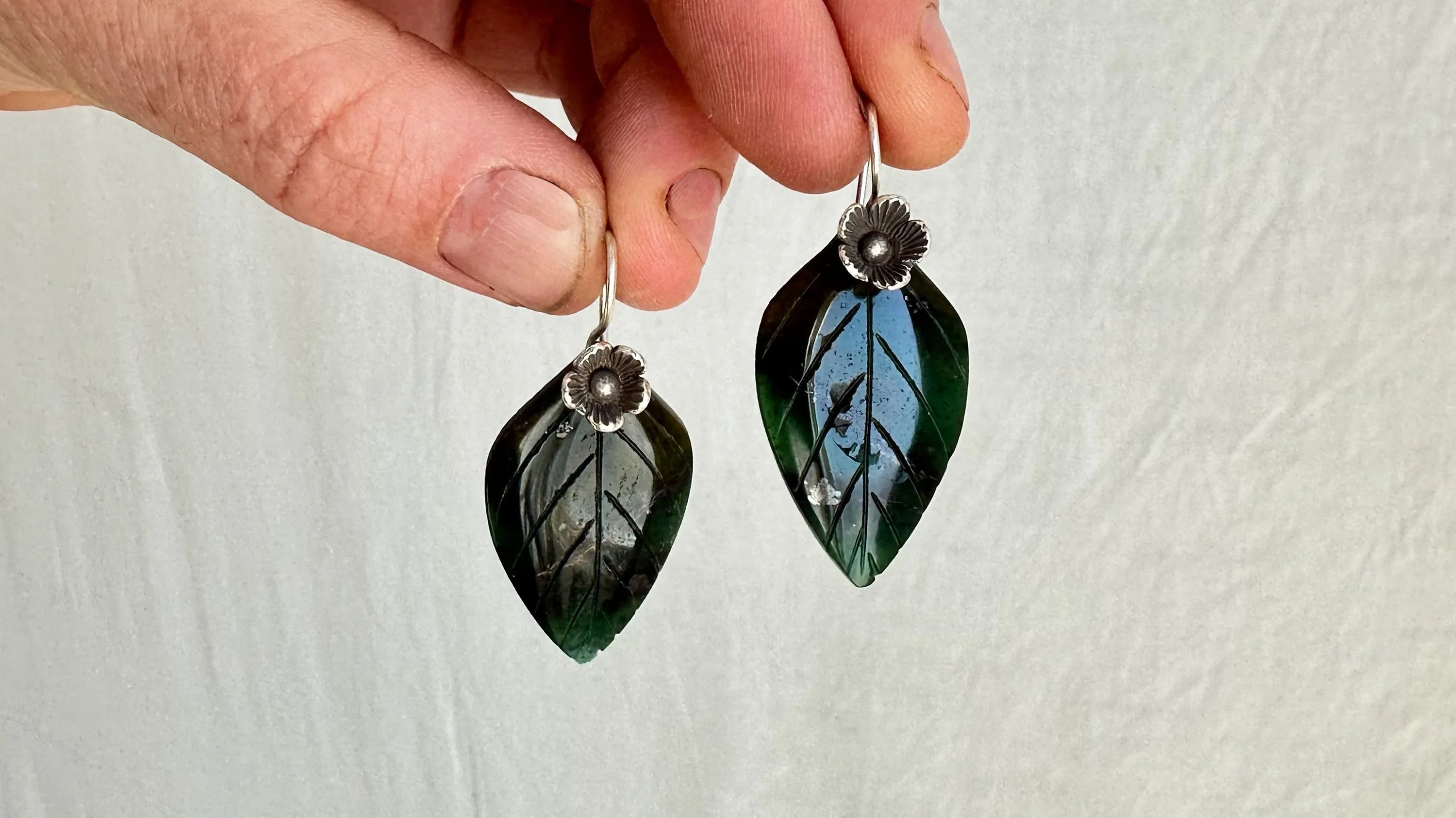 Jade Leaf Earrings. Sterling Silver. Atelier Aadya. 2251