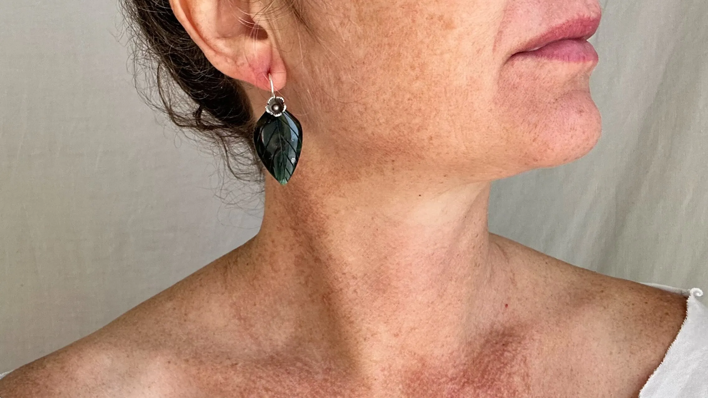 Jade Leaf Earrings. Sterling Silver. Atelier Aadya. 2251