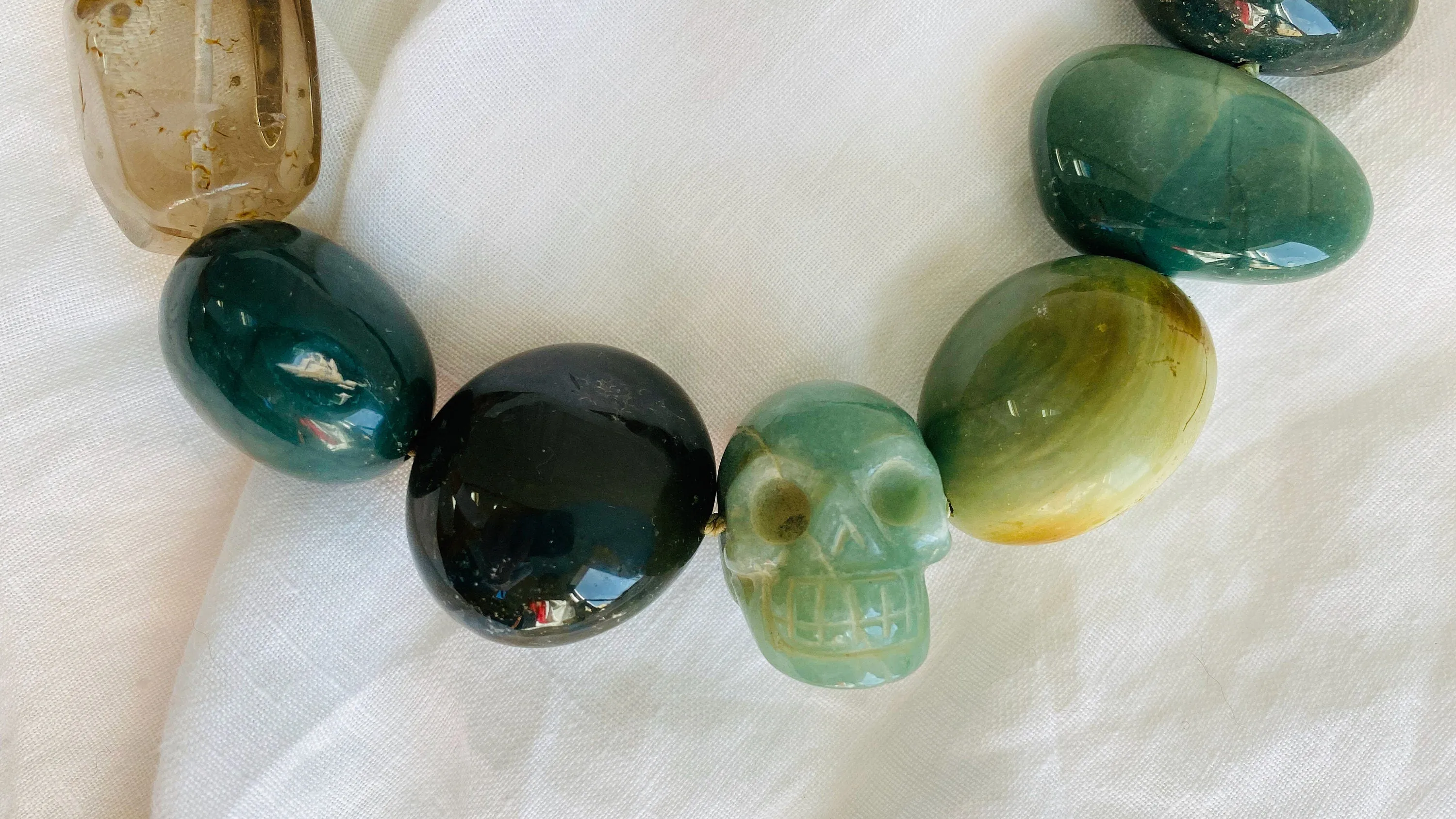 Jade Skull, Green Jasper, Quartz, Choker.