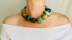 Jade Skull, Green Jasper, Quartz, Choker.