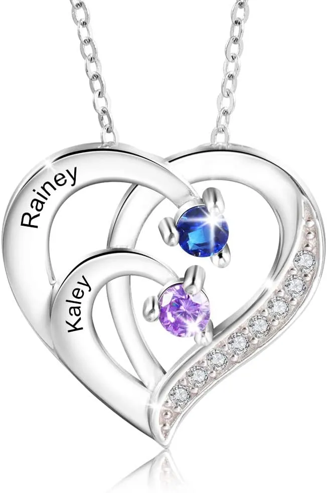 kaululu Mothers Day Gifts for Mom Personalized Birthstone Name Necklace for Women 925 Sterling Silver Best Custom Heart Necklace Build Your Mom Wife Girlfriend Birthday Gifts for Women