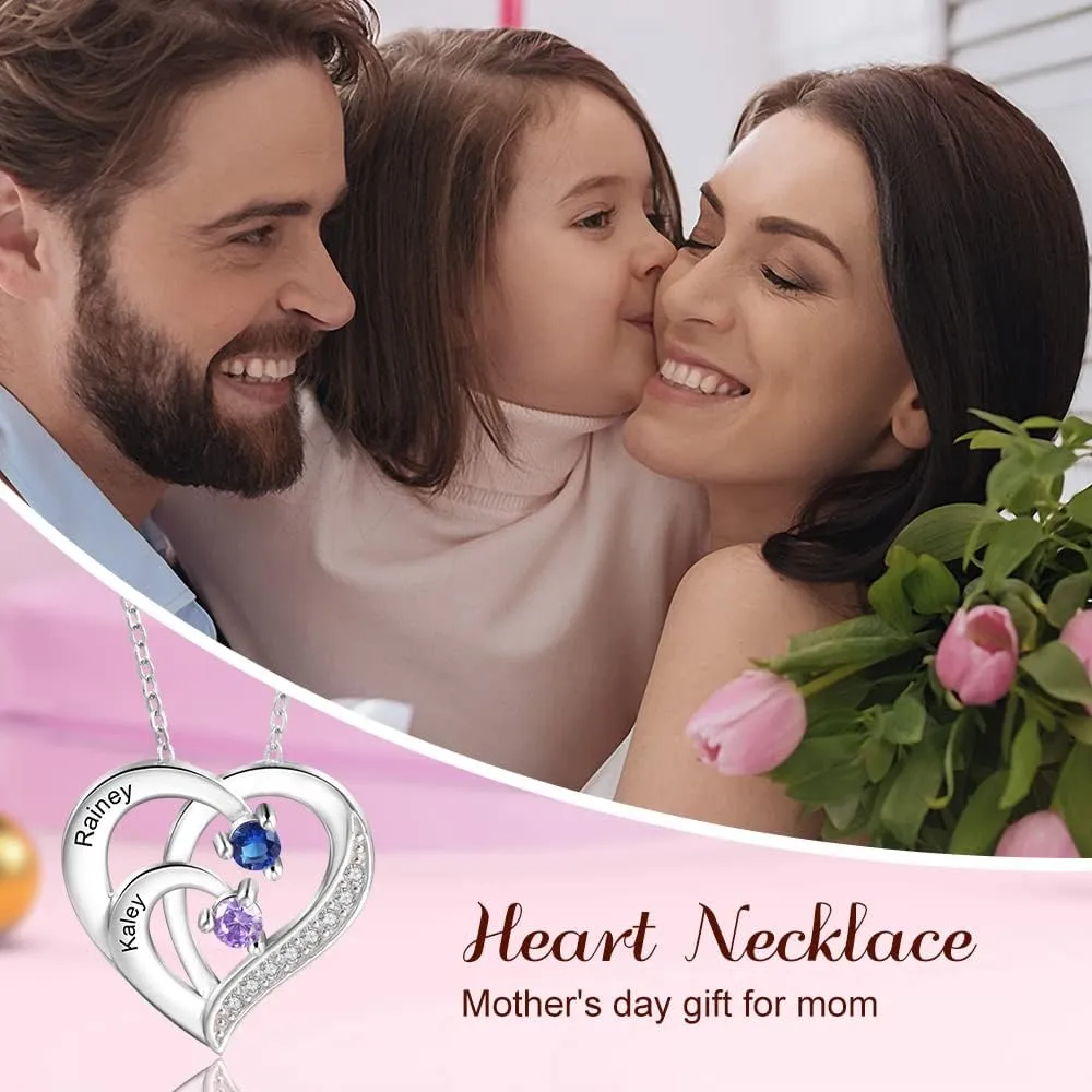kaululu Mothers Day Gifts for Mom Personalized Birthstone Name Necklace for Women 925 Sterling Silver Best Custom Heart Necklace Build Your Mom Wife Girlfriend Birthday Gifts for Women